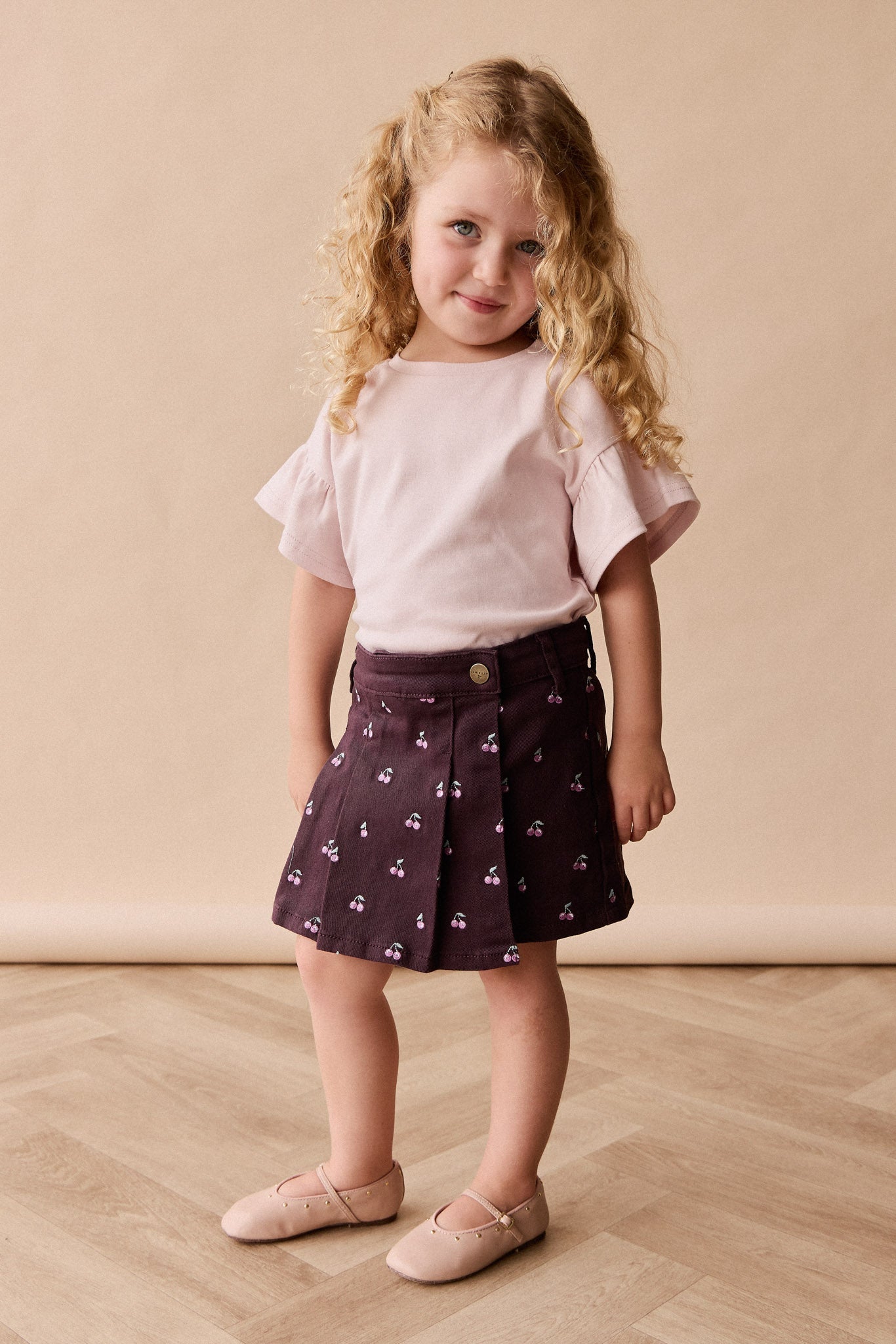 Jupe Chelsea brodée Cœur Cerise Prune Romantique en Coton-Élasthanne avec Quincaillerie sans Nickel pour Filles Tous les Jours (1-10 ans)