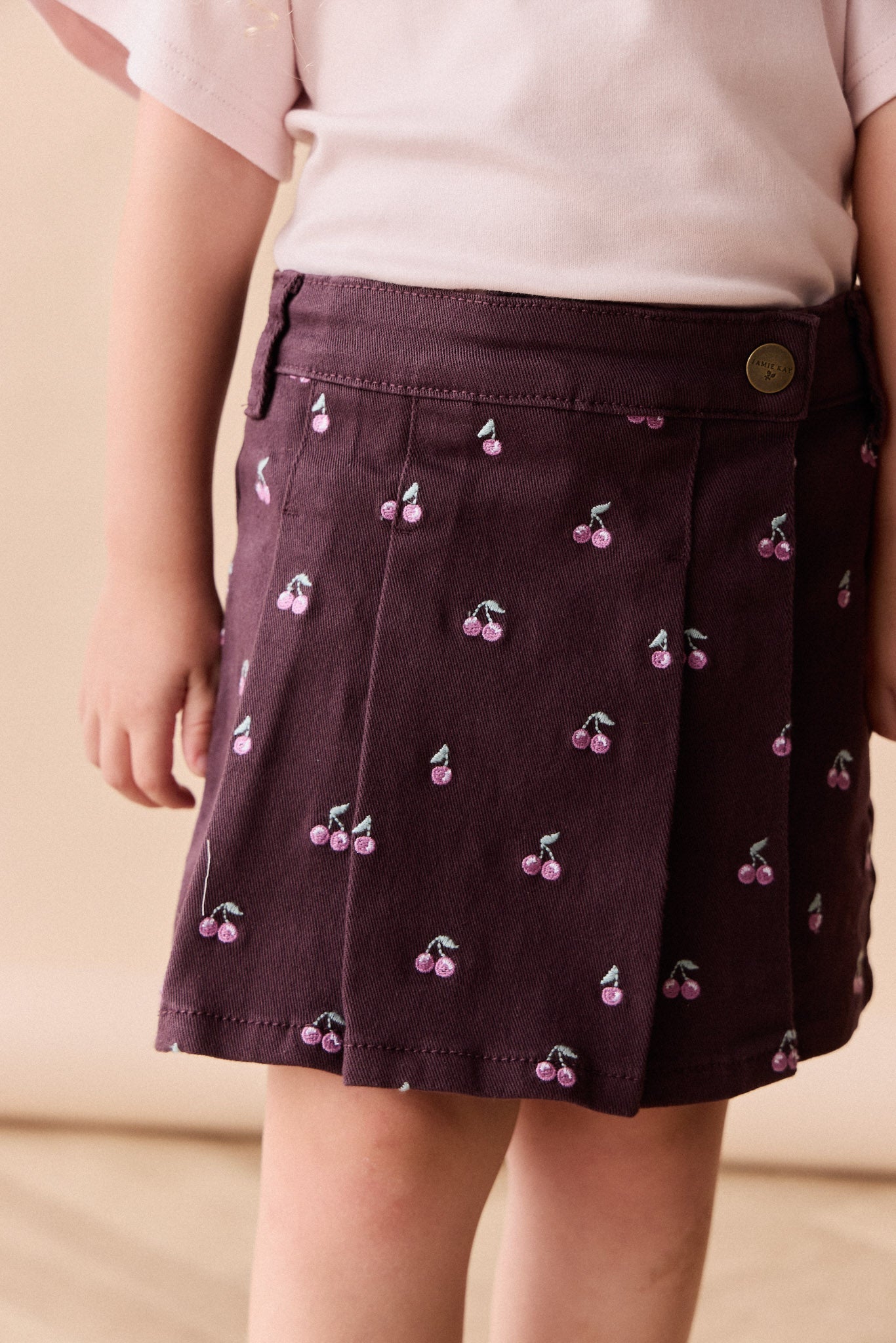 Jupe Chelsea brodée Cœur Cerise Prune Romantique en Coton-Élasthanne avec Quincaillerie sans Nickel pour Filles Tous les Jours (1-10 ans)