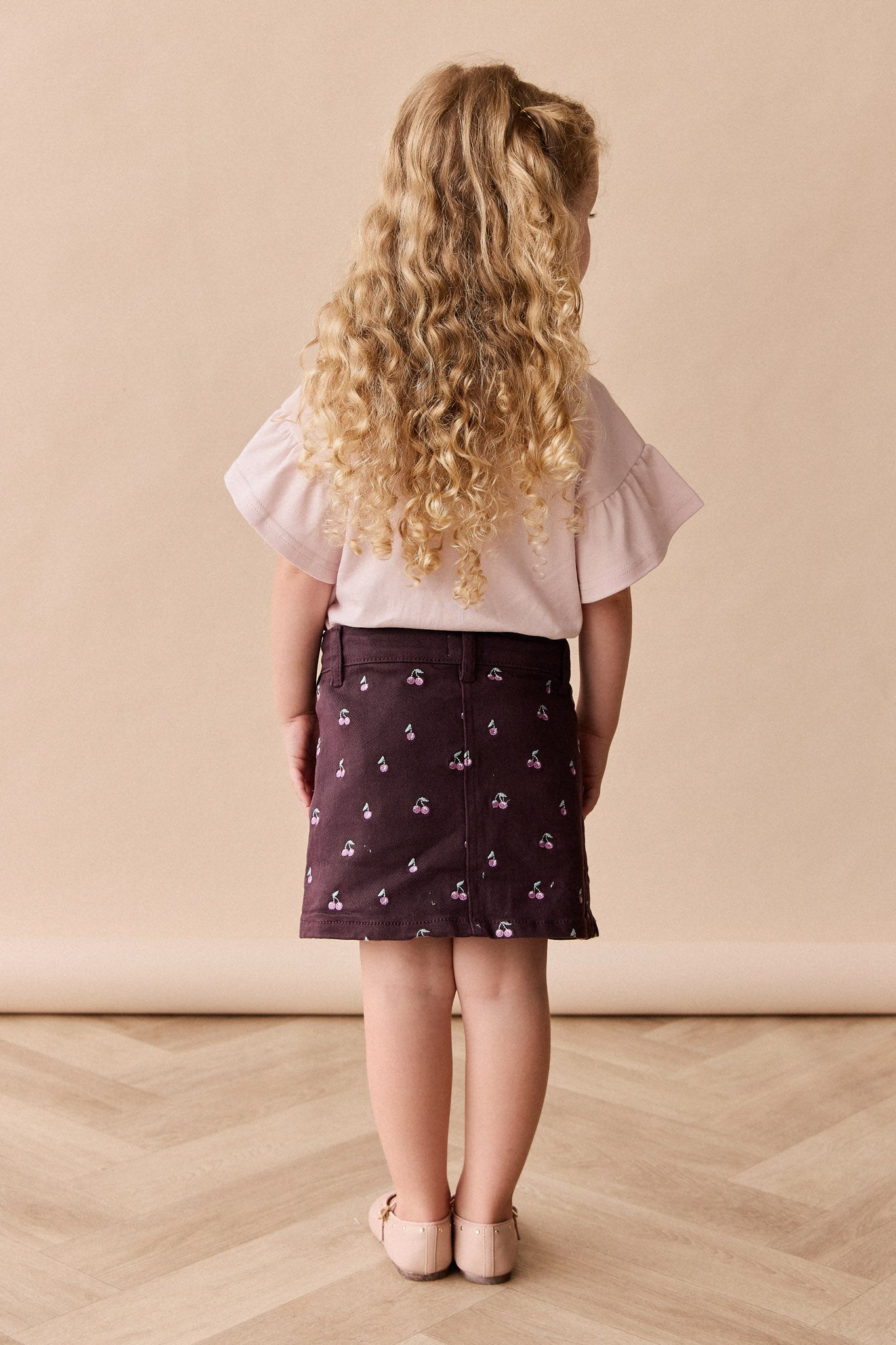 Jupe Chelsea brodée Cœur Cerise Prune Romantique en Coton-Élasthanne avec Quincaillerie sans Nickel pour Filles Tous les Jours (1-10 ans)