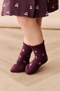 Chaussette Classique Cherry Love Prune en Coton-Polyester-Élasthanne uni avec Mélange Doux et Respirant pour Bébé et Enfant (Nourrisson–10 Ans)
