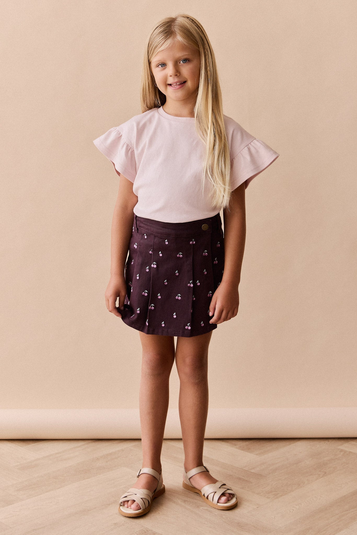 Jupe Chelsea brodée Cœur Cerise Prune Romantique en Coton-Élasthanne avec Quincaillerie sans Nickel pour Filles Tous les Jours (1-10 ans)