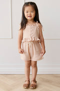 Short en mousseline de coton biologique uni rose crayeux aéré pour fille, léger et respirant, idéal pour l'été (1 an-10 ans)