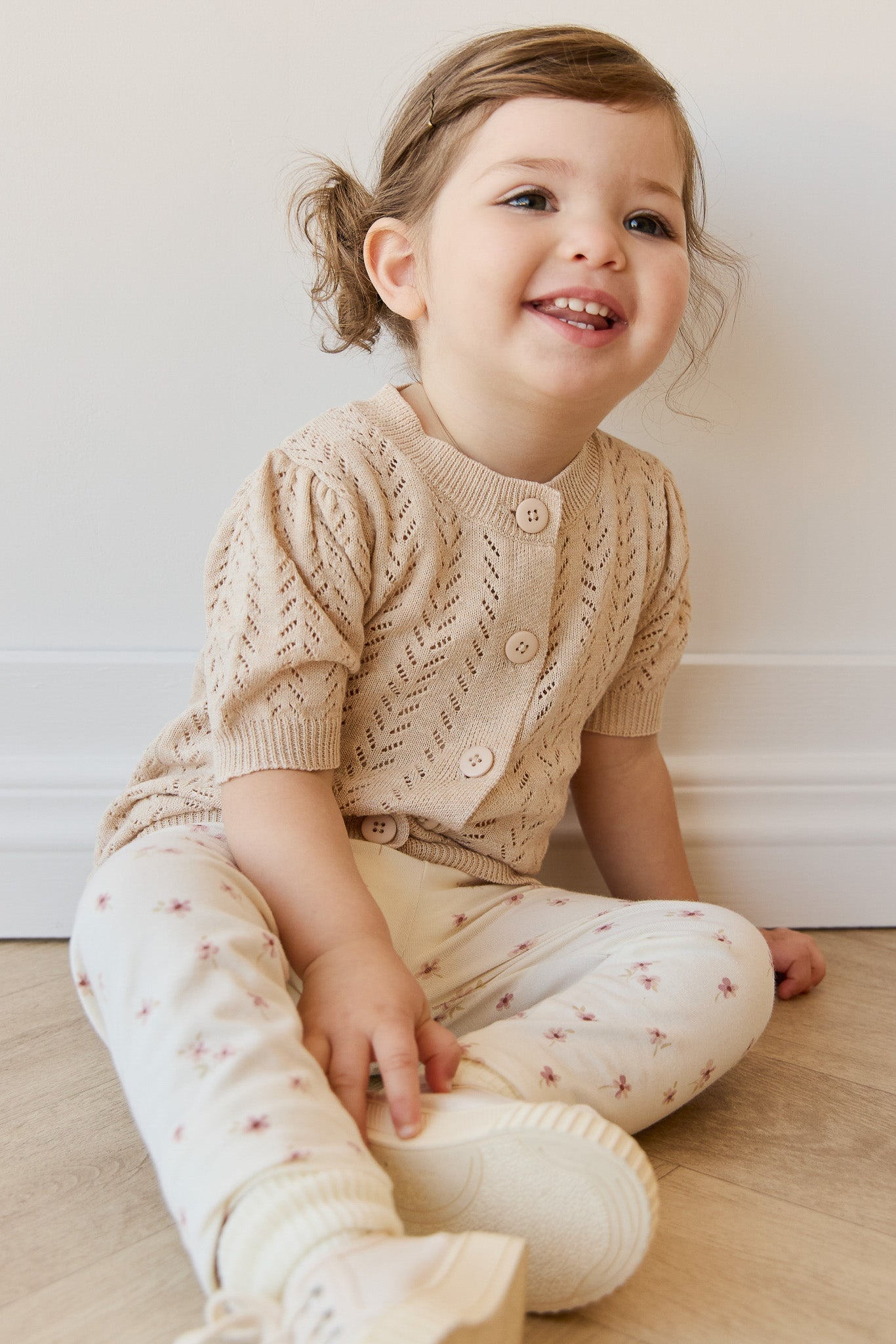 Legging en coton bio et élasthanne à imprimé fleuri simple avec taille élastique pour bébés et filles, usage quotidien (nouveau-né – 10 ans)