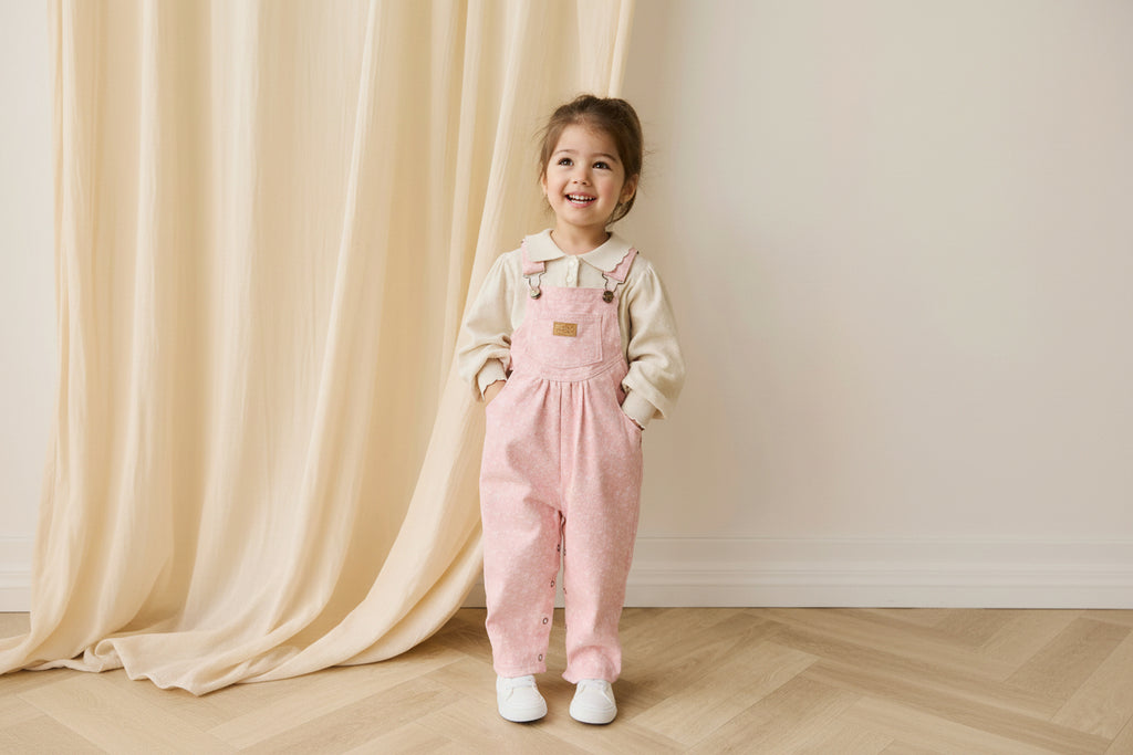 Salopette en coton-élasthanne à imprimé floral rose pour bébé et enfant, avec bretelles réglables et entrejambe à boutons-pression, pour port quotidien (6 mois-8 ans)