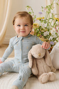 Combinaison Une-pièce en coton biologique et élasthanne à imprimé Lapin Bleu Fantaisiste avec fermeture Éclair intégrale sur le devant pour Bébé au quotidien (0-3 ans)