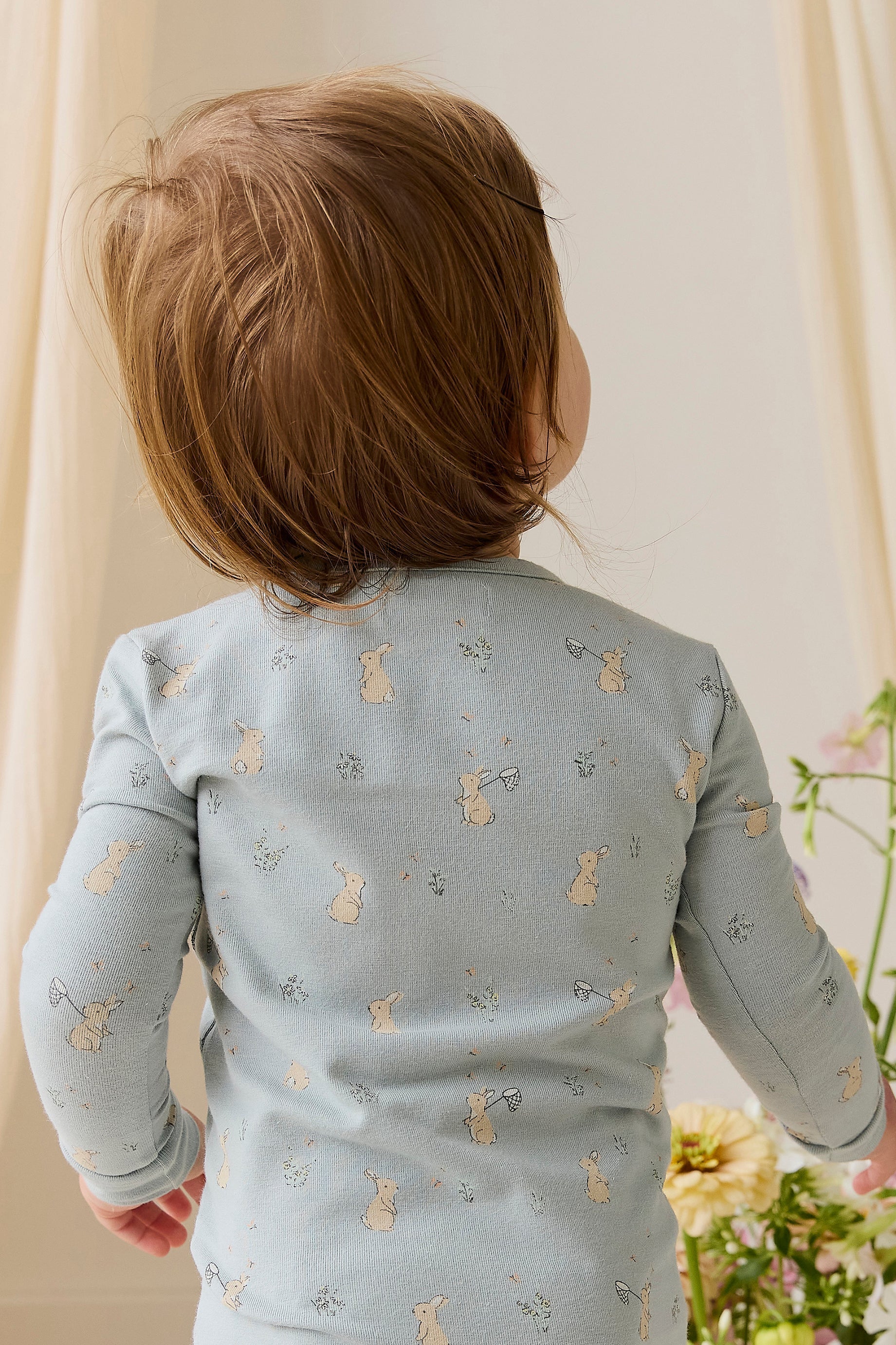 Combinaison Une-pièce en coton biologique et élasthanne à imprimé Lapin Bleu Fantaisiste avec fermeture Éclair intégrale sur le devant pour Bébé au quotidien (0-3 ans)