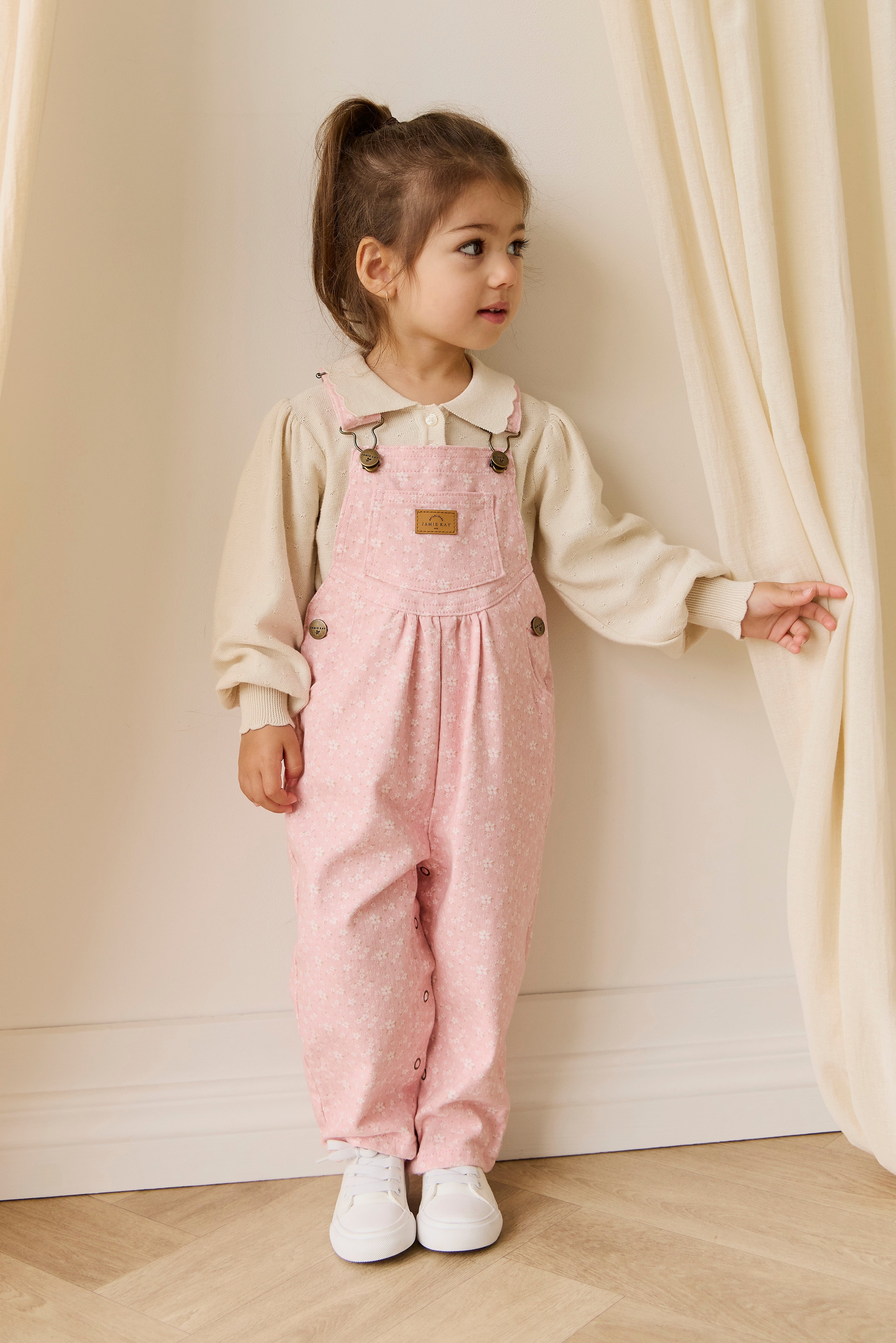 Salopette en coton-élasthanne à imprimé floral rose pour bébé et enfant, avec bretelles réglables et entrejambe à boutons-pression, pour port quotidien (6 mois-8 ans)