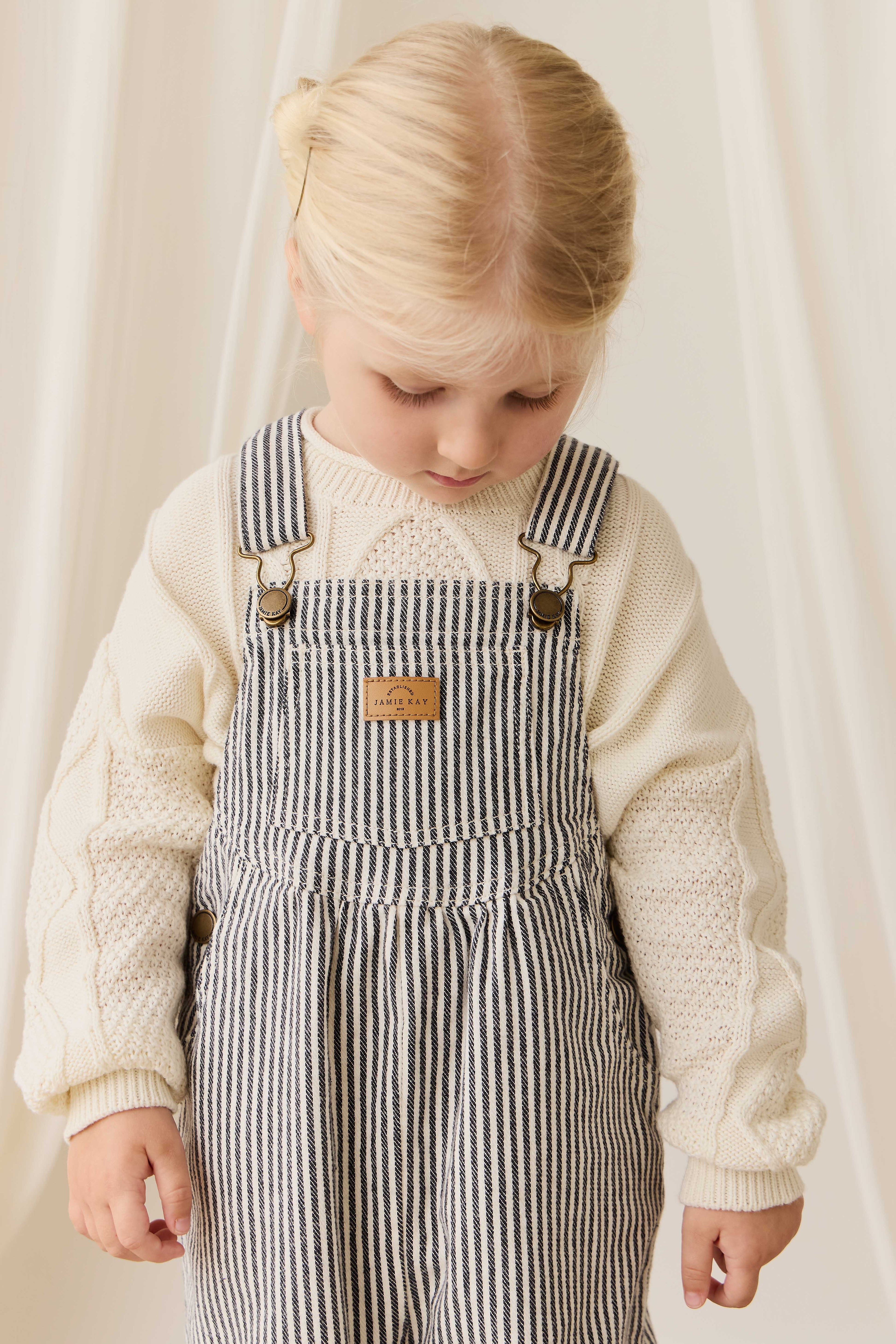 Salopette rayée bleu marine et nuage en coton-élasthanne avec accessoires sans nickel et bretelles réglables pour garçons et filles (6 mois-8 ans)