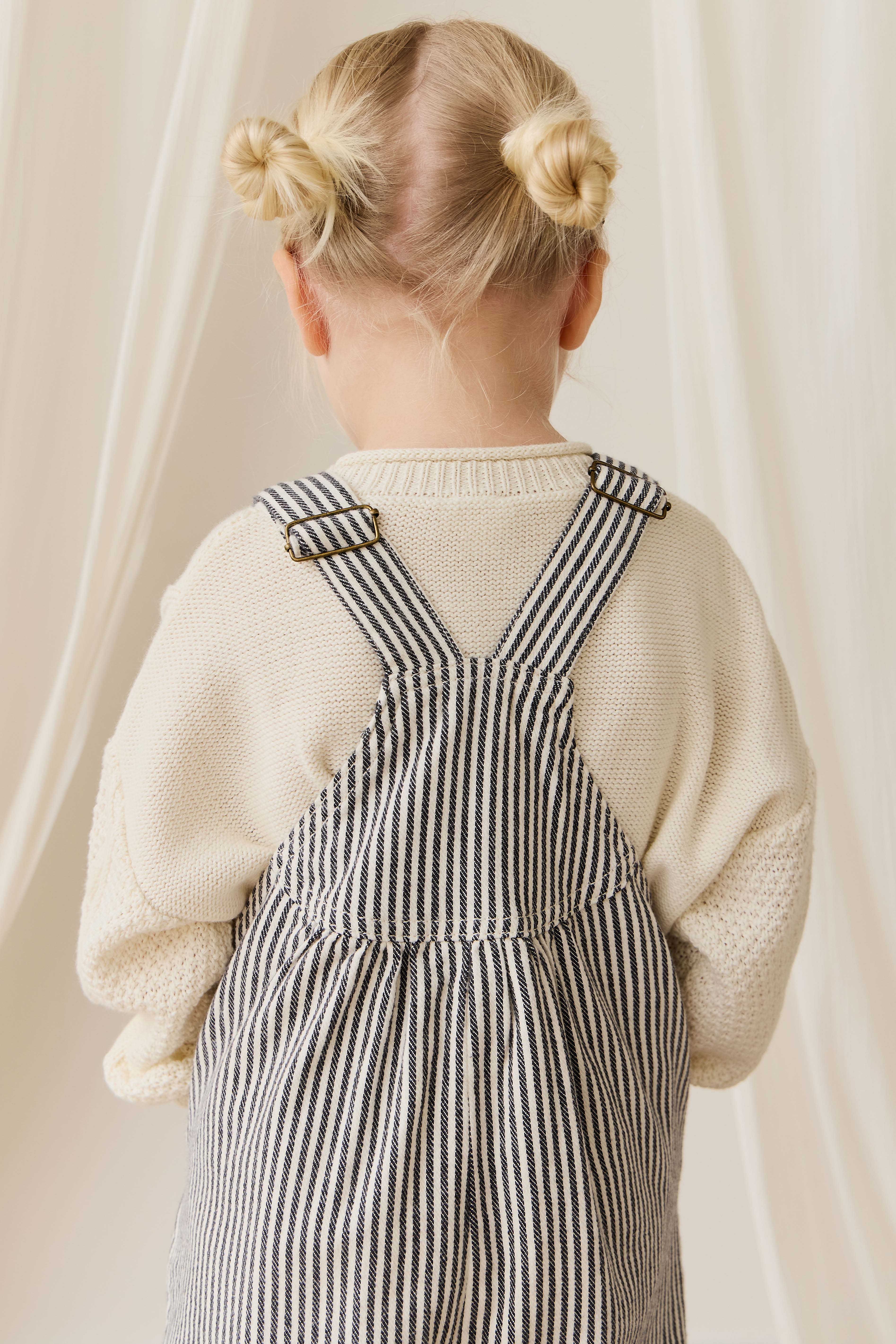 Salopette rayée bleu marine et nuage en coton-élasthanne avec accessoires sans nickel et bretelles réglables pour garçons et filles (6 mois-8 ans)
