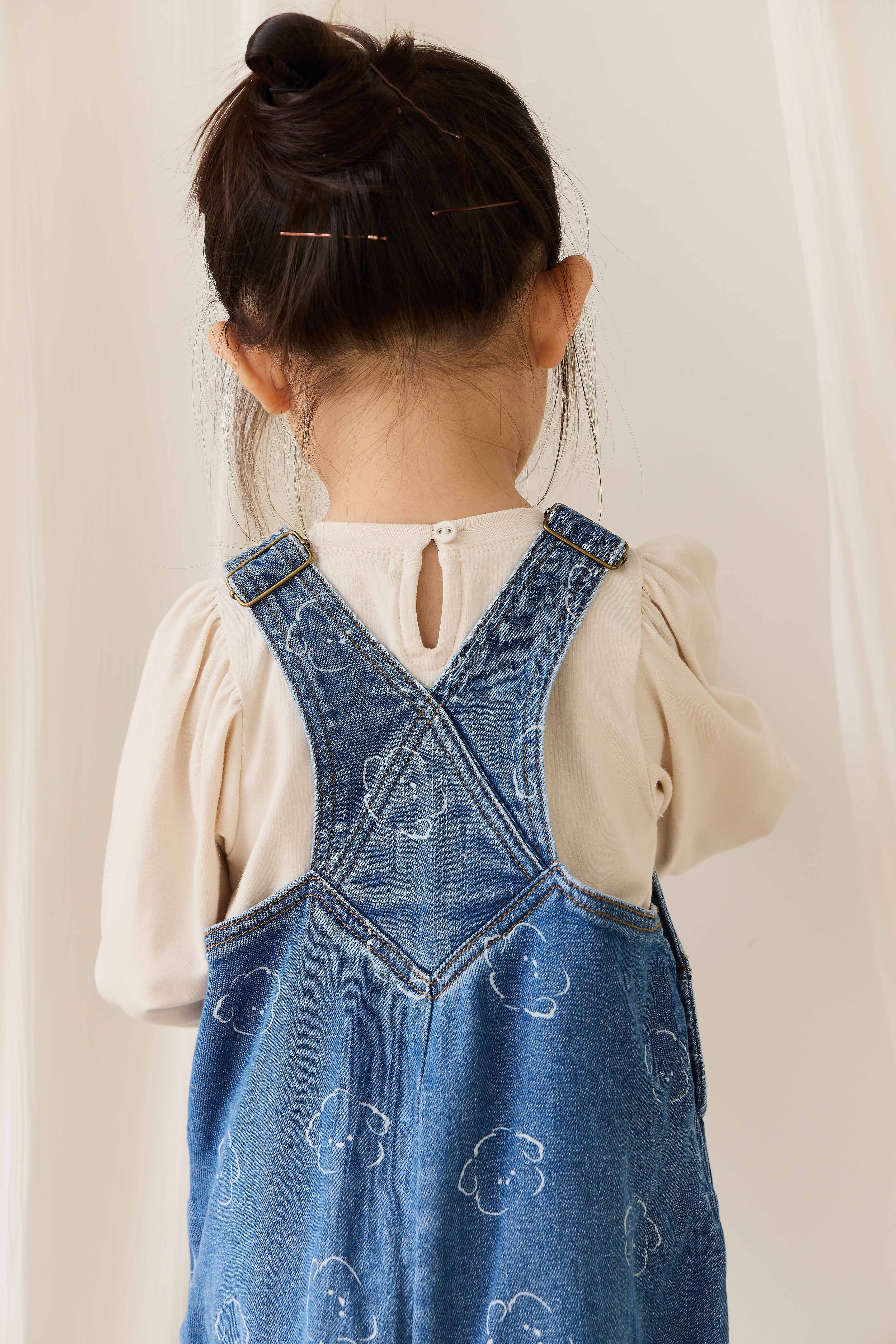 Salopette décontractée en jean brodé coton-élasthanne avec bretelles réglables et détails sans nickel pour bébé usage quotidien (6M–6Y)