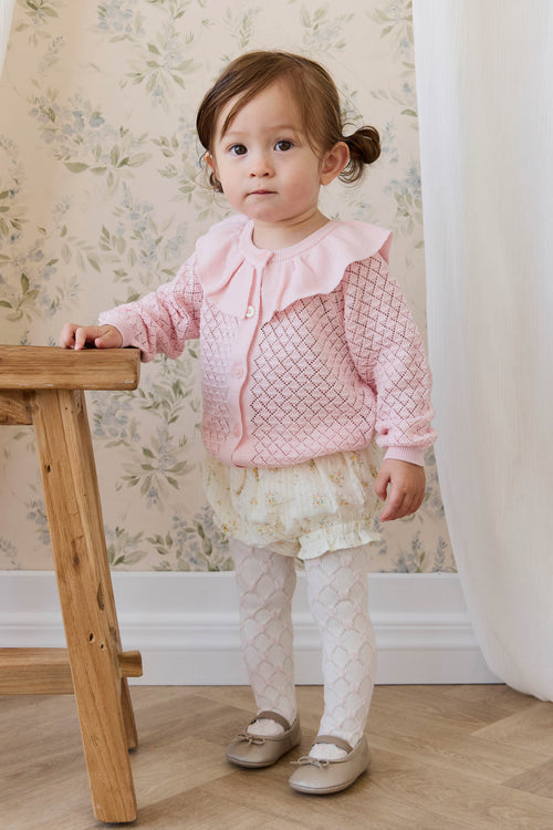 Culotte en coton biologique avec détails à volants et taille élastique motif parchemin botanique pour le quotidien de bébé (0-3 ans)