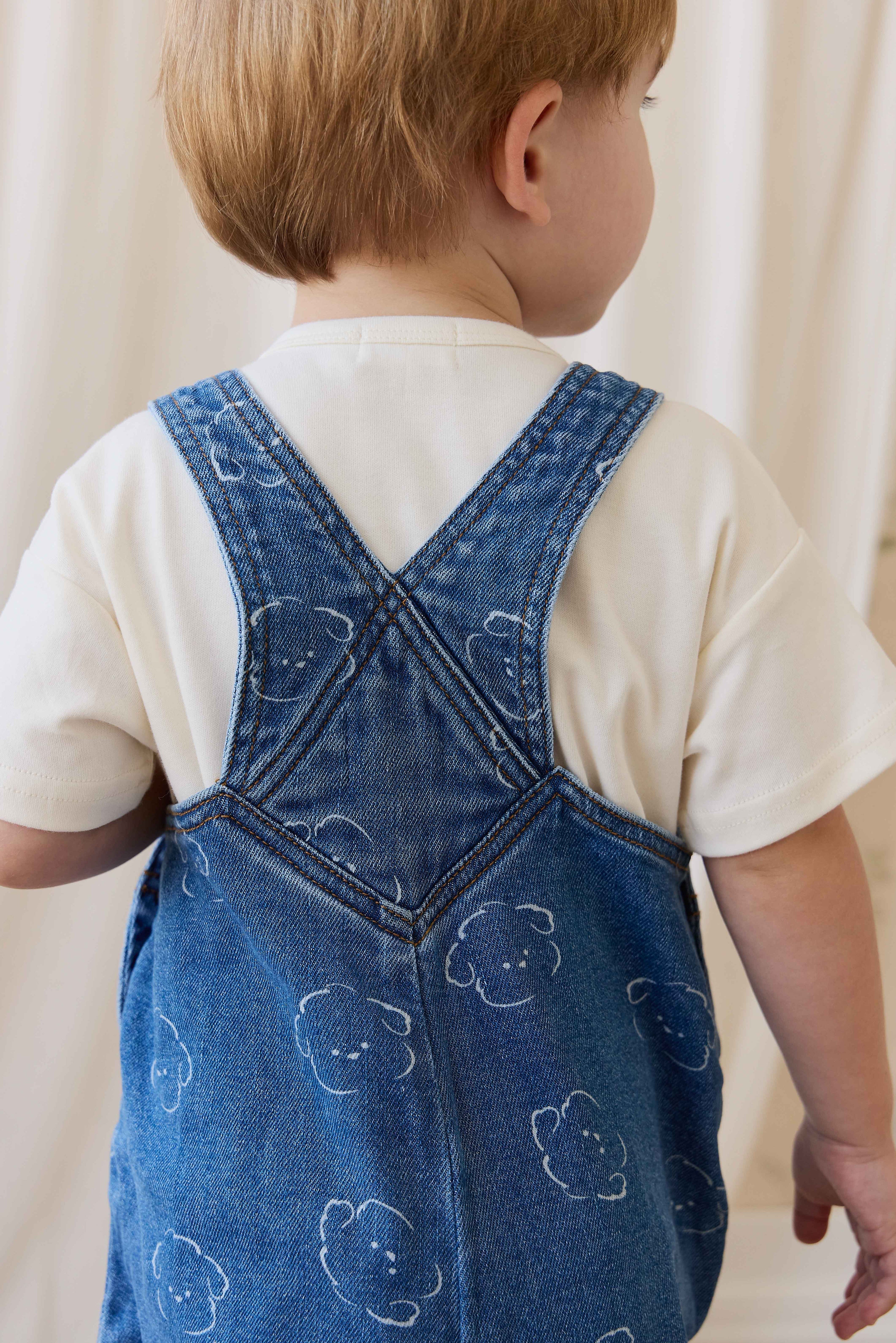 Salopette décontractée en jean brodé coton-élasthanne avec bretelles réglables et détails sans nickel pour bébé usage quotidien (6M–6Y)