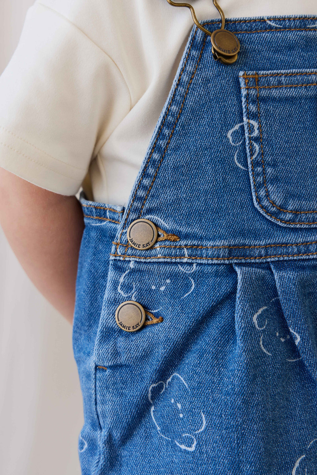 Salopette décontractée en jean brodé coton-élasthanne avec bretelles réglables et détails sans nickel pour bébé usage quotidien (6M–6Y)