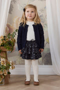 Jupe étagée en coton biologique à imprimé floral diffus Botanical Graphite avec volants et taille élastiquée à nouer pour filles Printemps-Été (1-10 ans)