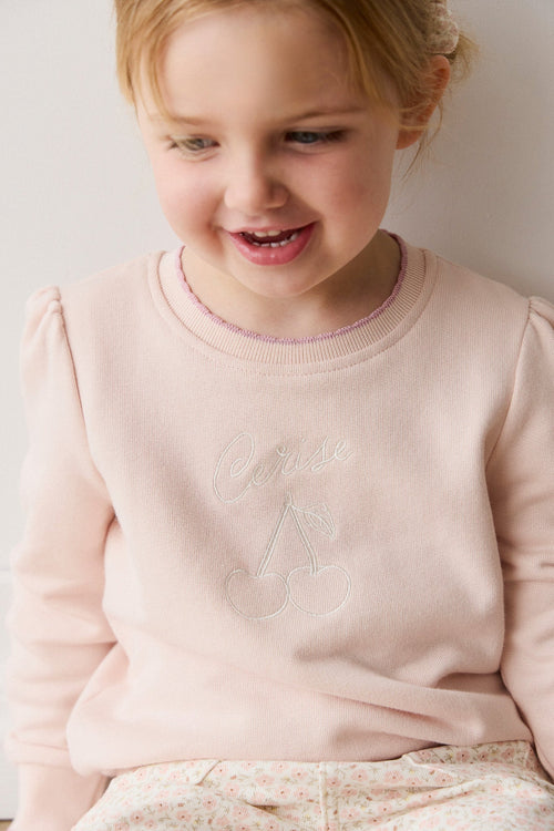 Sweat-shirt décontracté en coton-élasthanne biologique uni Morganite Cerise, doux et respirant pour le confort des filles au quotidien (6 mois-10 ans)