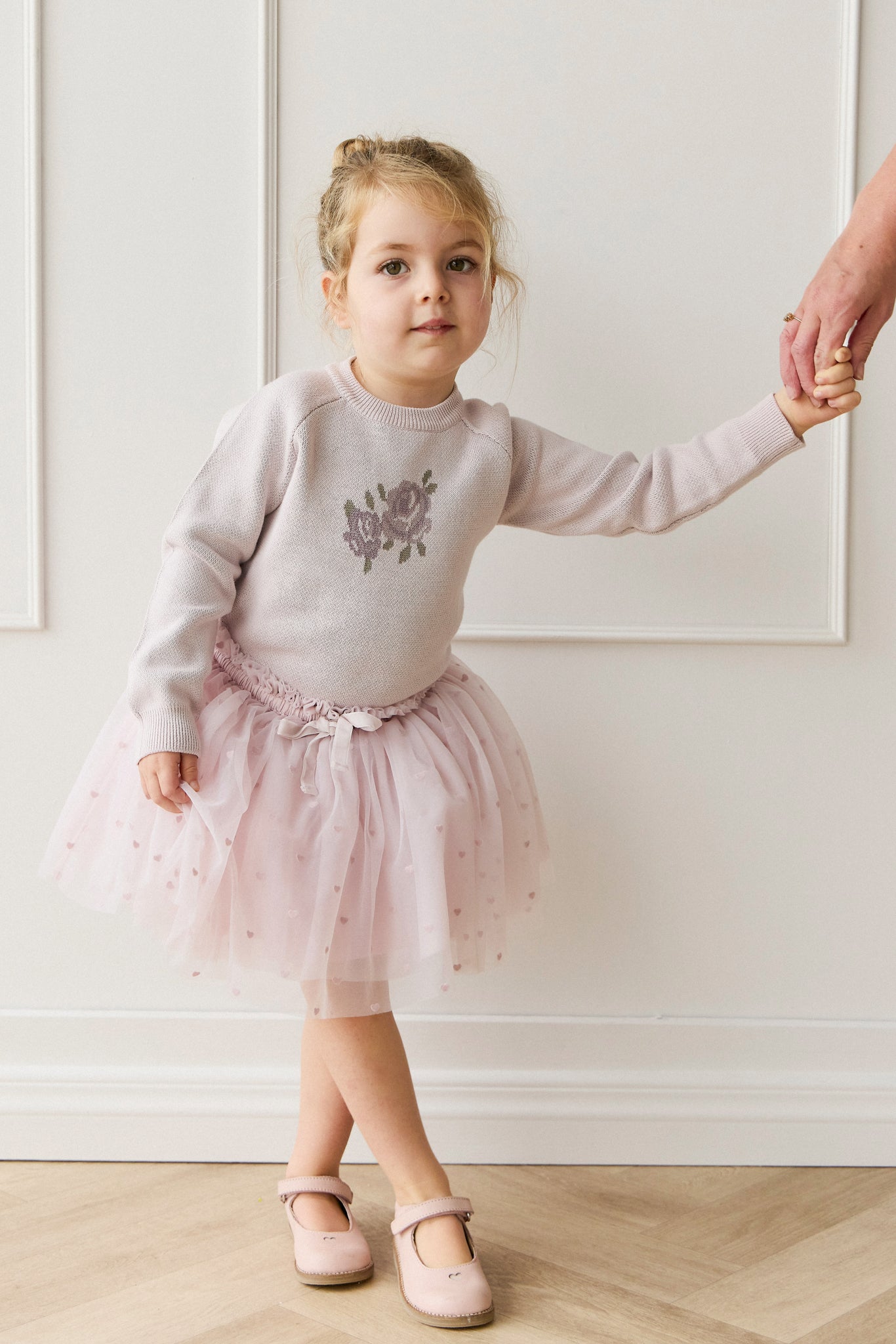Jupe en nylon à imprimé flocage cœur multicolore romantique avec doublure en coton pour filles, idéale pour les occasions festives et spéciales (6 mois-8 ans)