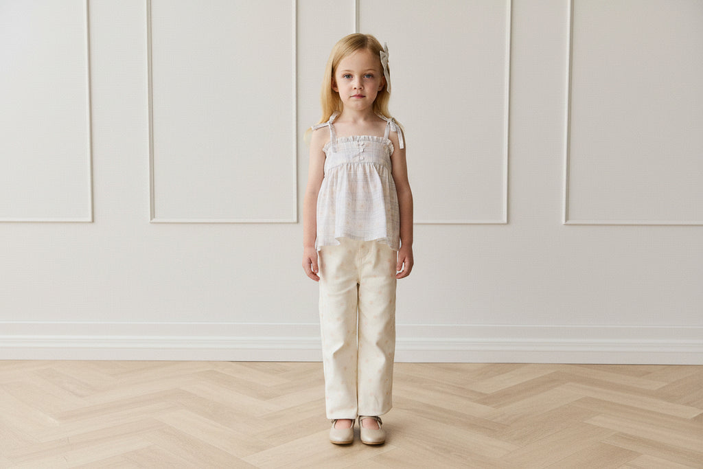 Pantalon en coton-élasthanne uni avec garnitures sans nickel pour filles, pour usage quotidien et décontracté (6 mois–10 ans)