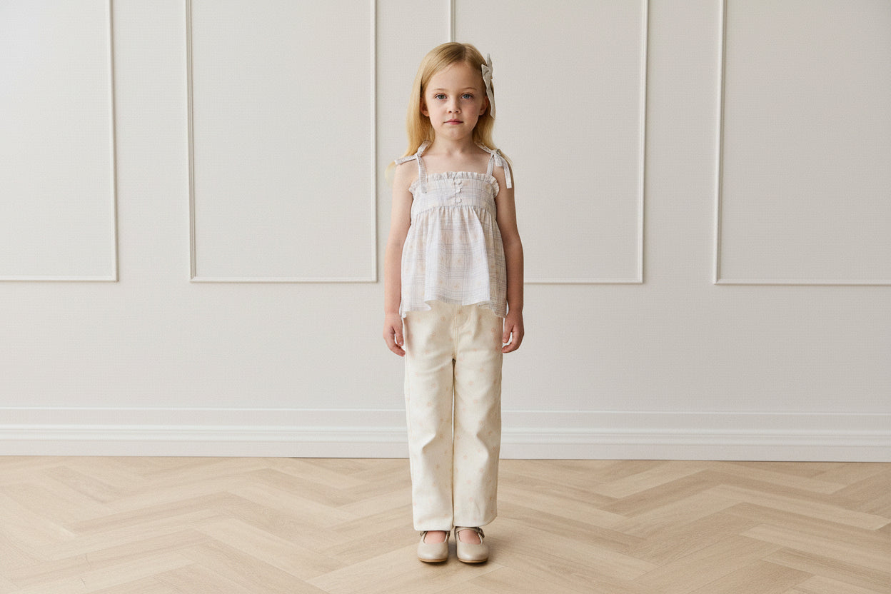 Pantalon en coton-élasthanne uni avec garnitures sans nickel pour filles, pour usage quotidien et décontracté (6 mois–10 ans)
