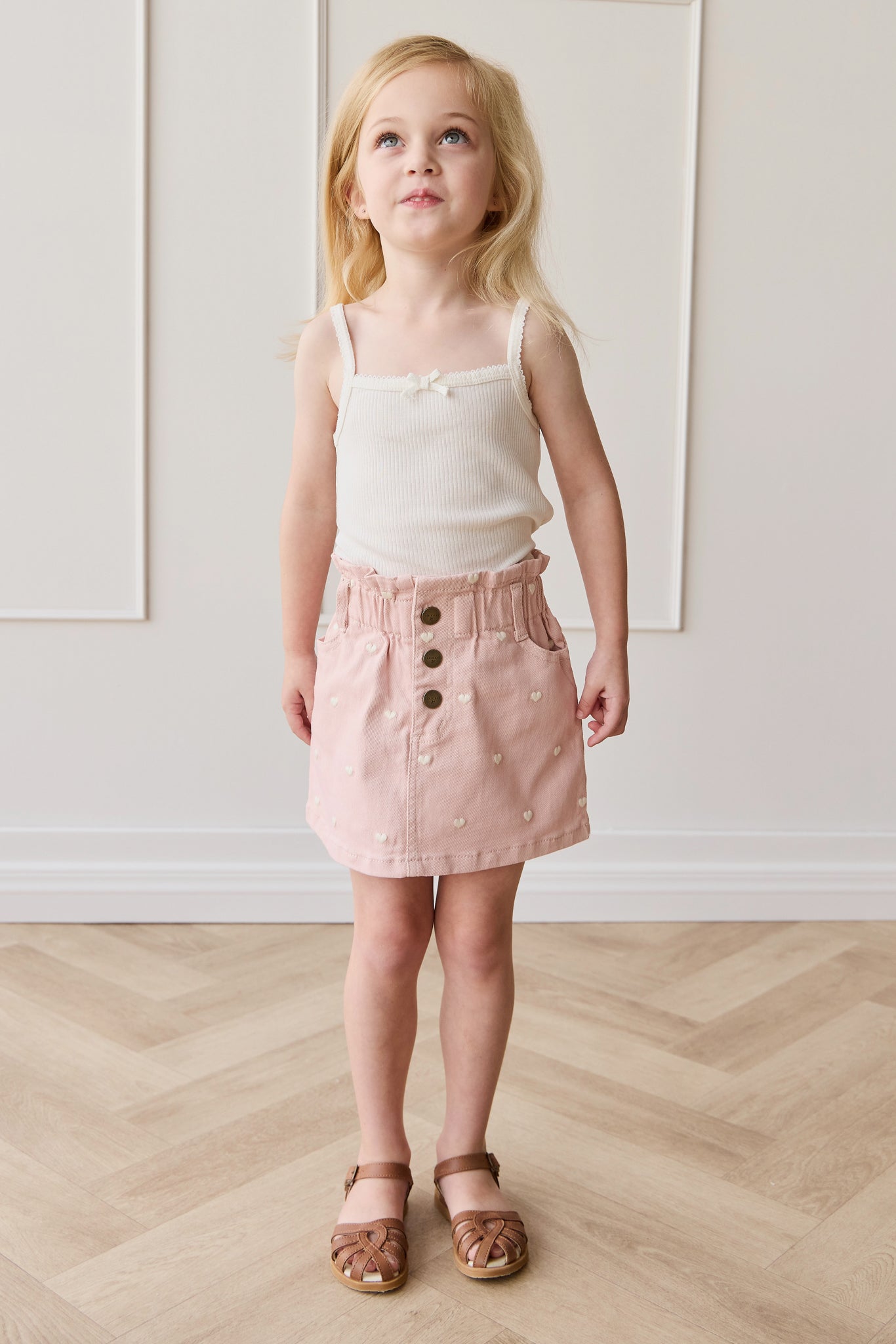 Jupe étagée classique unie en coton-élasthanne avec taille élastiquée pour filles au quotidien printemps-été (1 an – 10 ans)