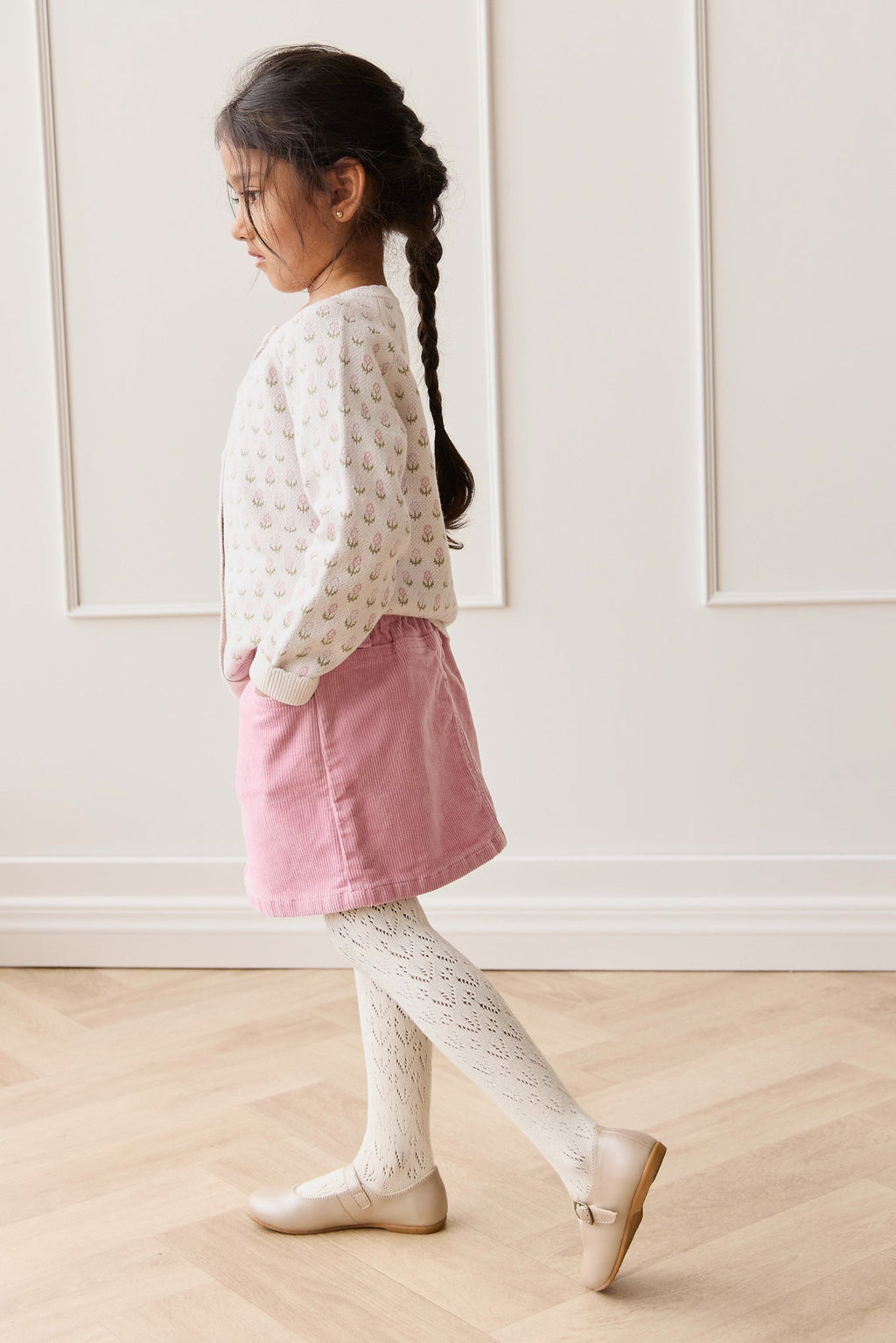 Jupe en coton et élasthanne imprimé Dahlia floral multicolore avec taille élastiquée pour filles, usage quotidien printemps-été (1 an – 10 ans)
