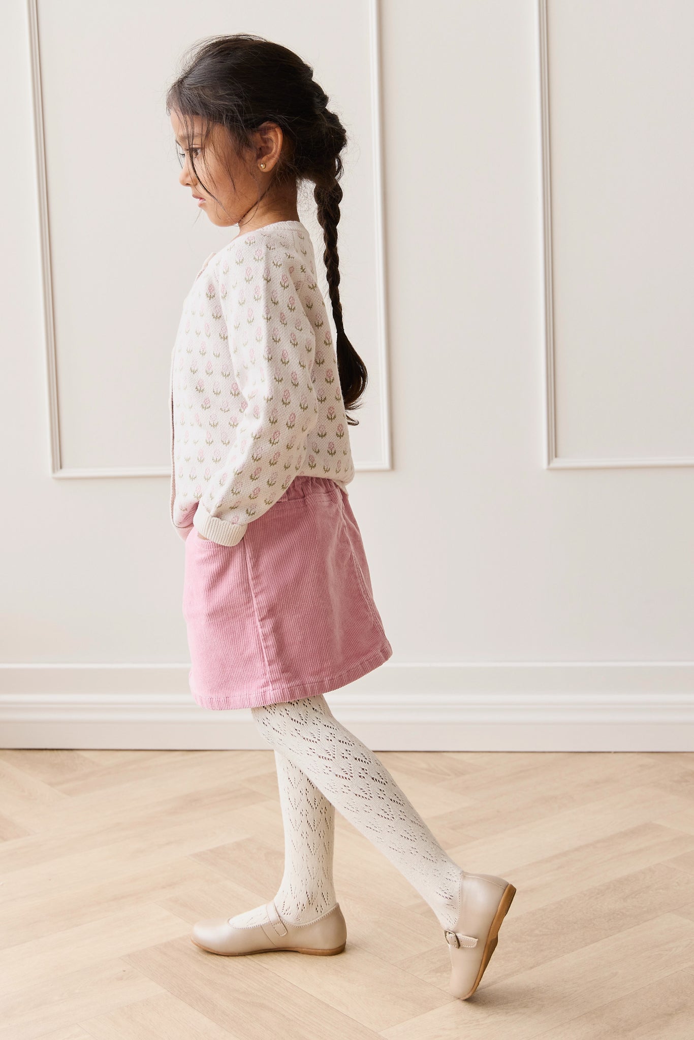 Jupe en coton et élasthanne imprimé Dahlia floral multicolore avec taille élastiquée pour filles, usage quotidien printemps-été (1 an – 10 ans)