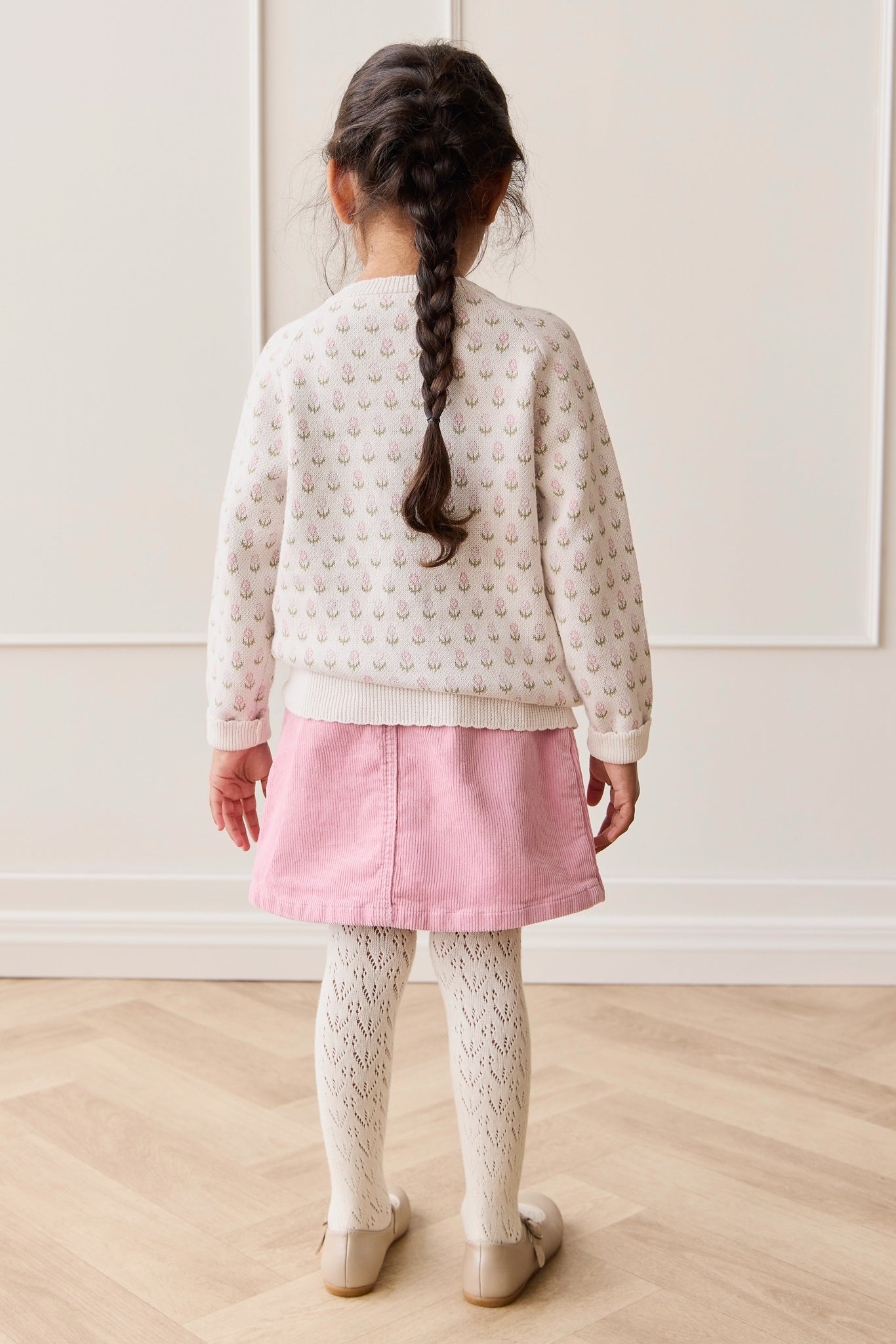 Jupe en coton et élasthanne imprimé Dahlia floral multicolore avec taille élastiquée pour filles, usage quotidien printemps-été (1 an – 10 ans)