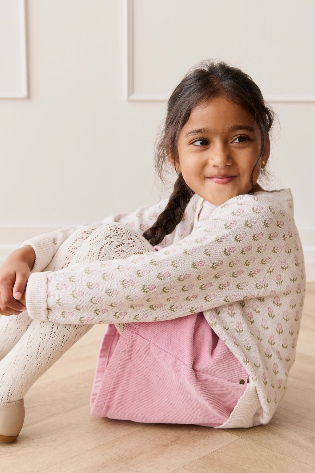 Jupe en coton et élasthanne imprimé Dahlia floral multicolore avec taille élastiquée pour filles, usage quotidien printemps-été (1 an – 10 ans)