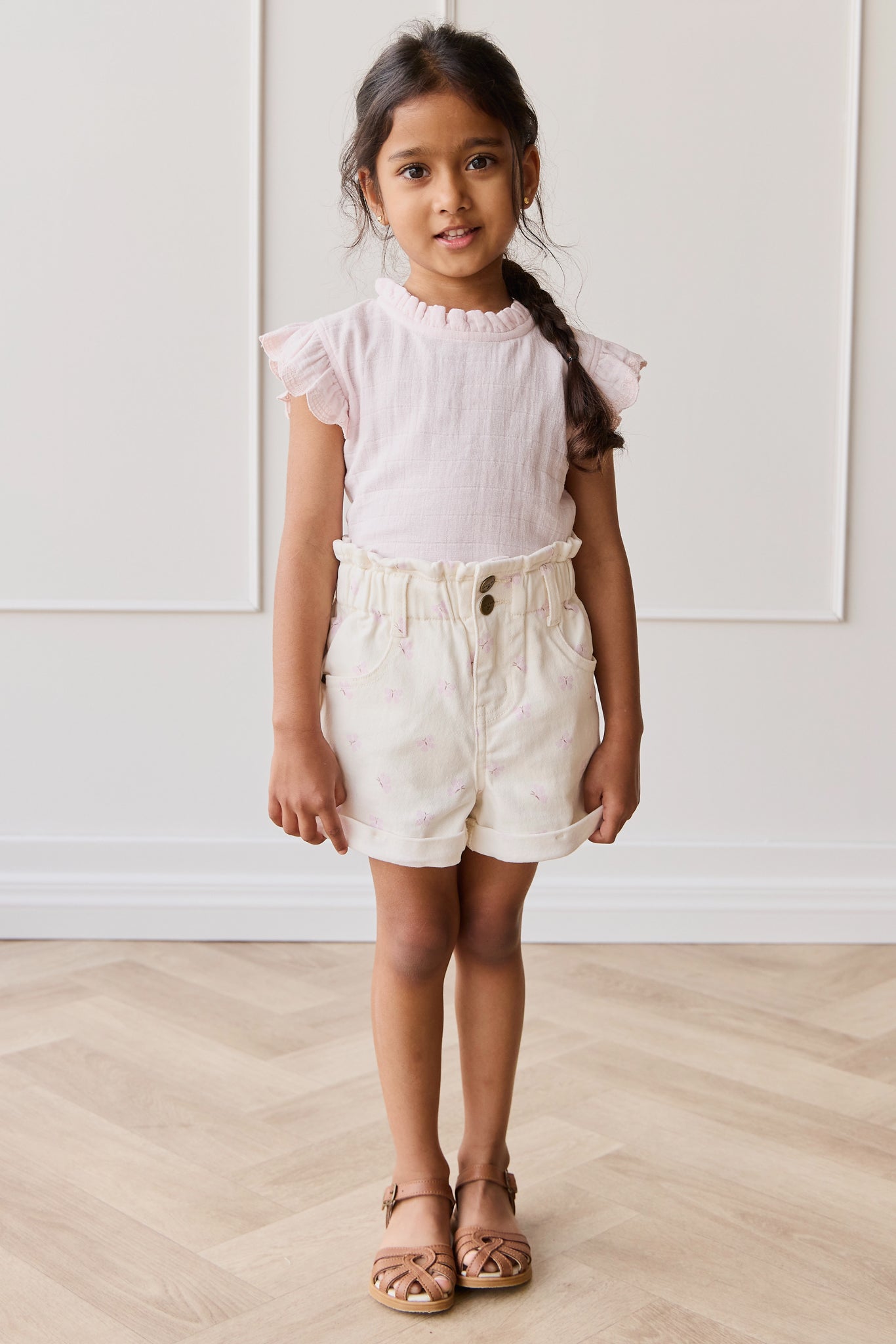Short en coton-élasthanne solide parchemin décontracté avec ferrures sans nickel pour filles (6 mois-10 ans)