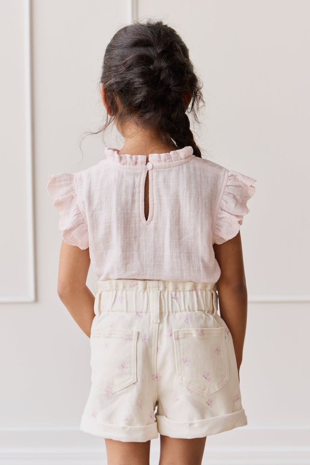 Short en coton-élasthanne solide parchemin décontracté avec ferrures sans nickel pour filles (6 mois-10 ans)
