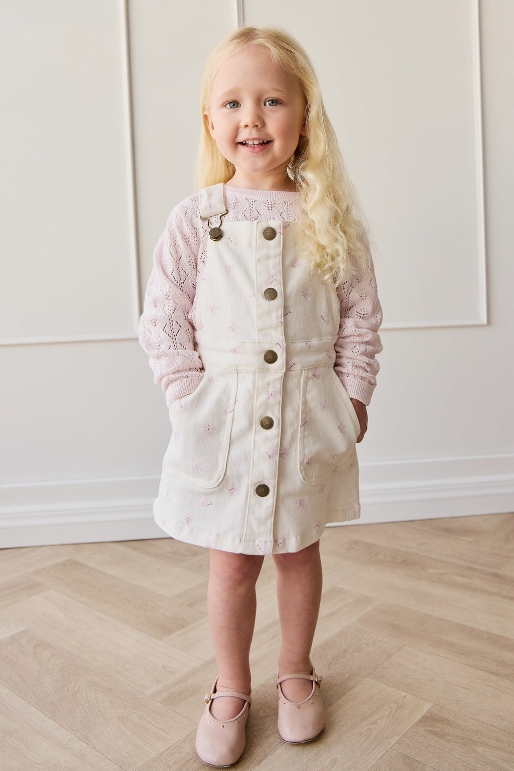 Robe salopette en coton et élasthanne couleur parchemin vintage, avec bretelles réglables et silhouette décontractée pour filles (6 mois-8 ans)