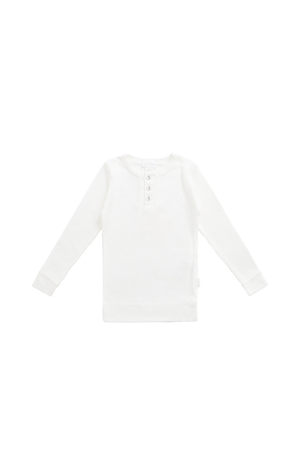 Haut Henley à manches longues en coton modal biologique pour bébé et fille, coloris Milk Solid, avec patte de boutonnage et toucher doux et soyeux, idéal pour superposer (6M–10A)
