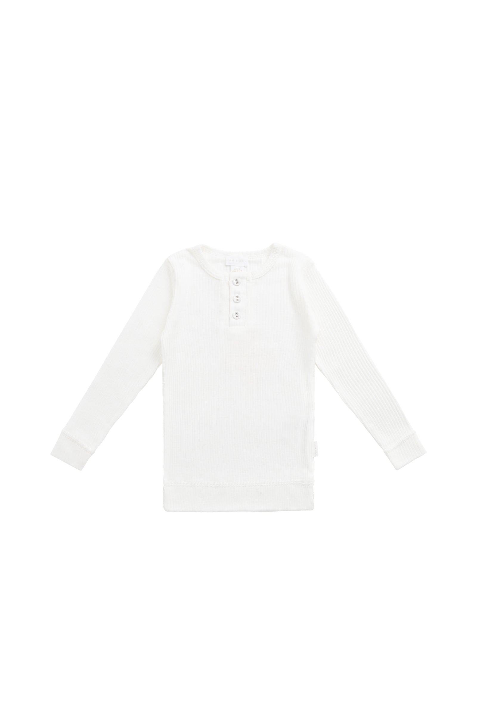 Haut Henley à manches longues en coton modal biologique pour bébé et fille, coloris Milk Solid, avec patte de boutonnage et toucher doux et soyeux, idéal pour superposer (6M–10A)