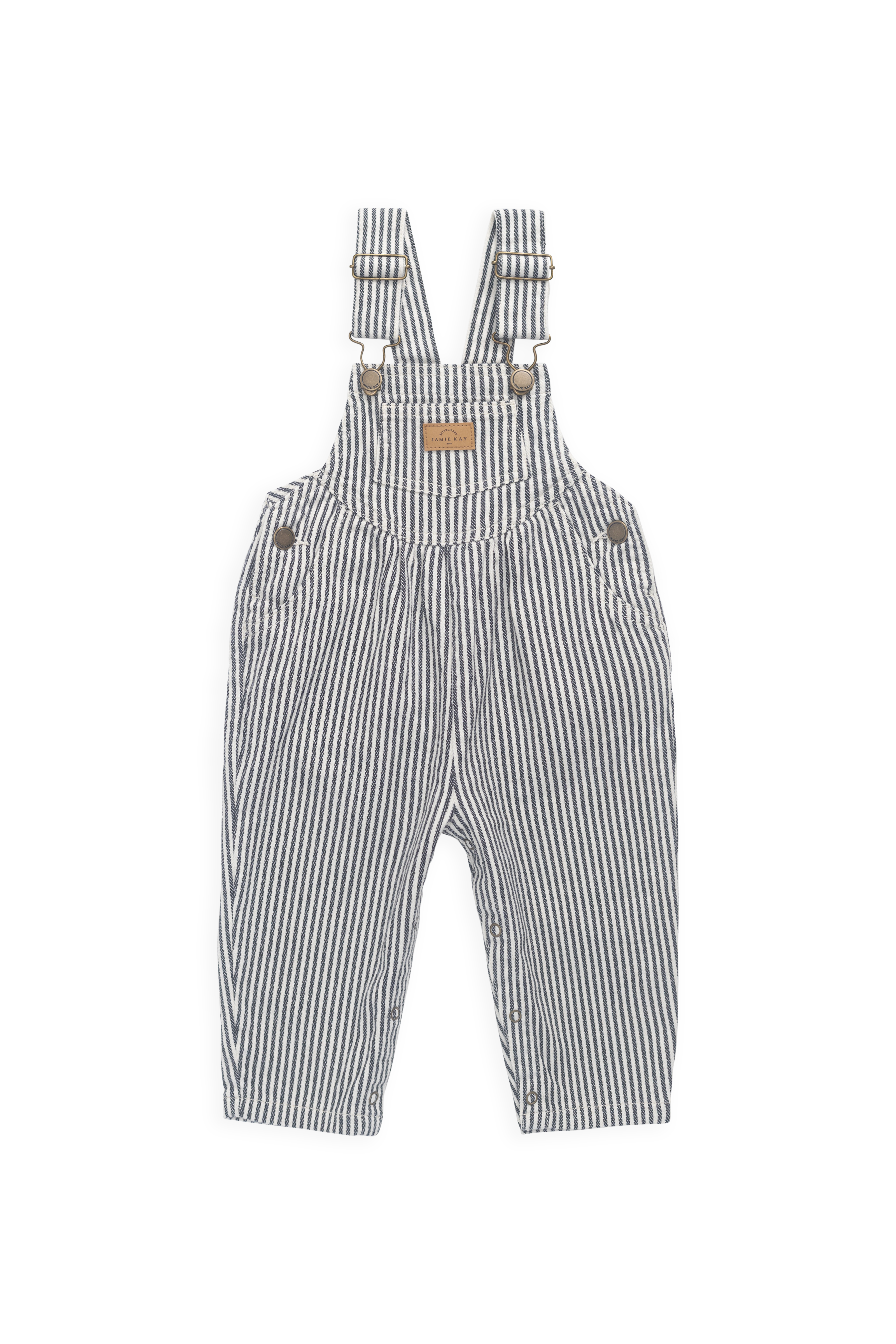 Salopette rayée bleu marine et nuage en coton-élasthanne avec accessoires sans nickel et bretelles réglables pour garçons et filles (6 mois-8 ans)