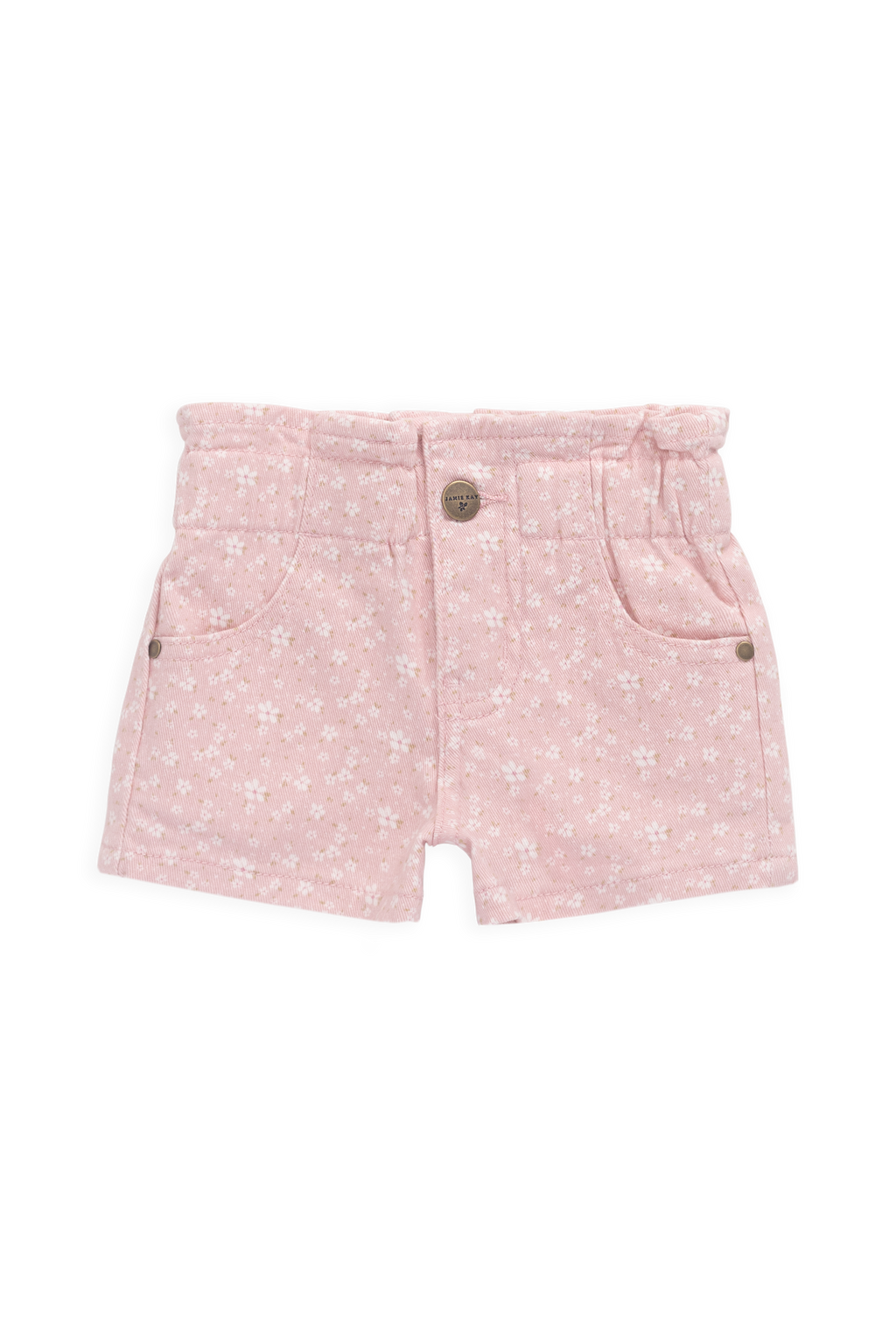 Short en velours côtelé brodé, décontracté, rose poudré, en coton-élasthanne avec passants de ceinture et poches avant pour filles Printemps-Été (6M–10A)