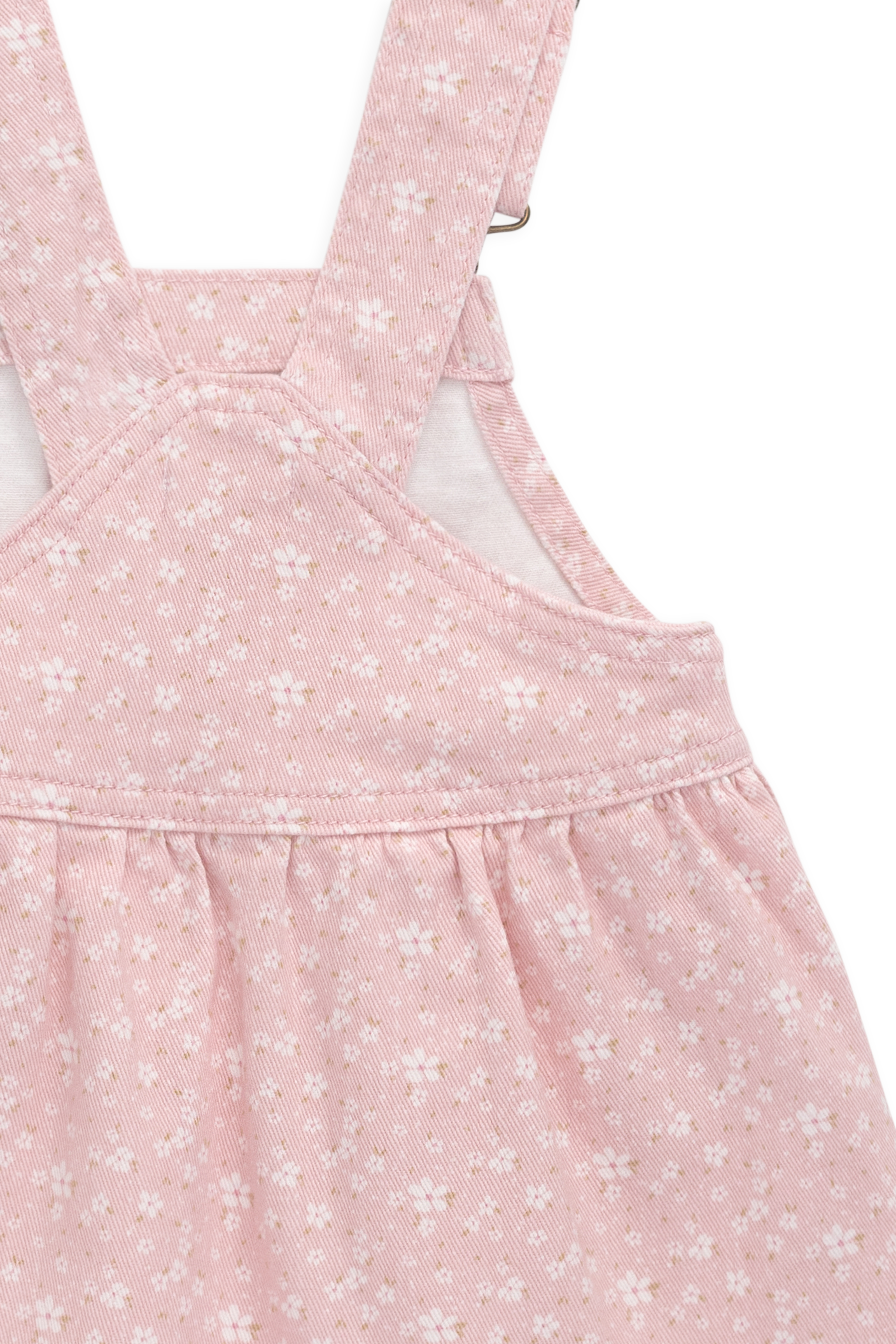 Robe Salopette Vintage Rose Poudré Brodé en Coton-Élasthanne avec Bretelles Ajustables & Poche Bavette à l'Avant pour Filles Printemps-Été (6M–8A)