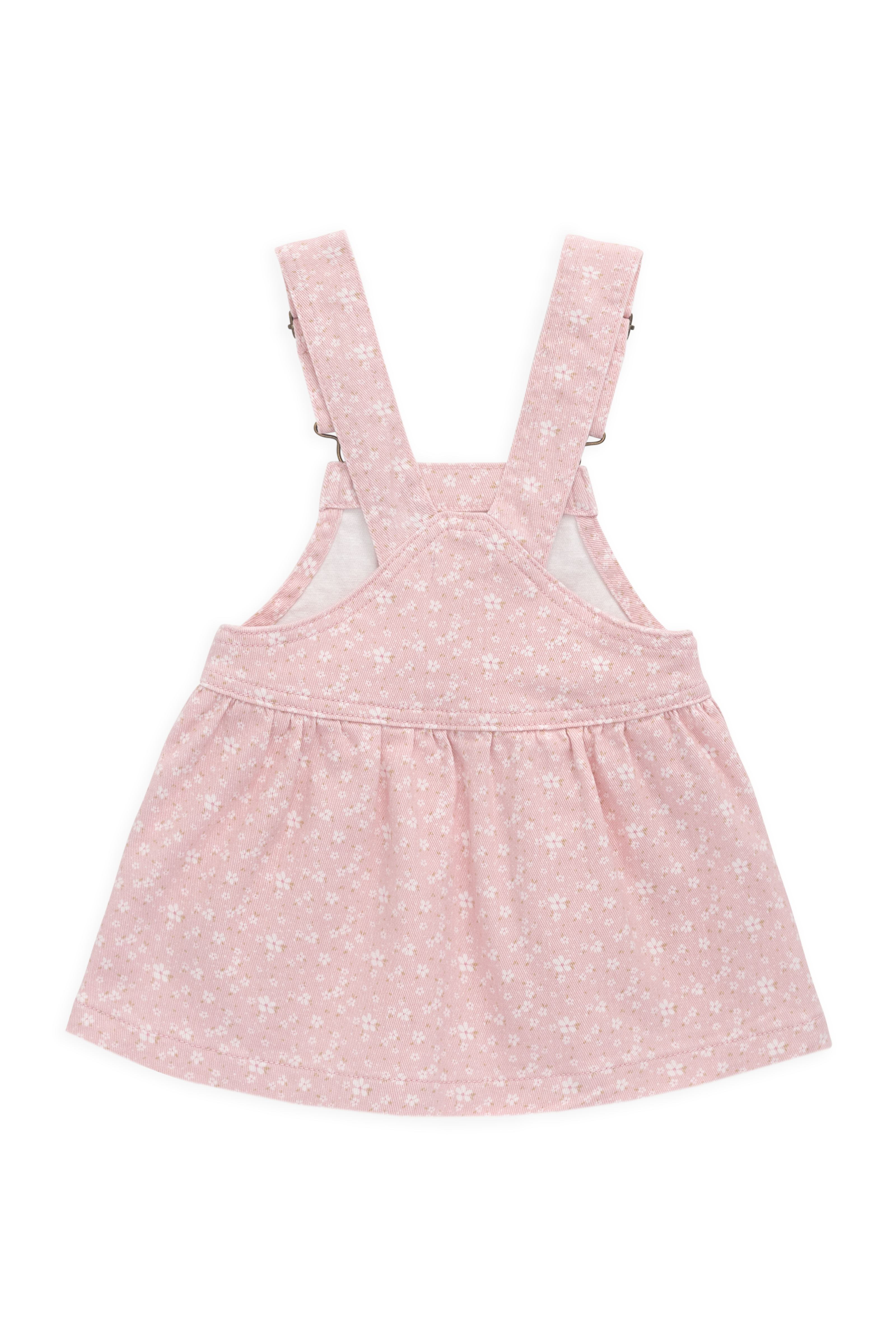 Robe Salopette Vintage Rose Poudré Brodé en Coton-Élasthanne avec Bretelles Ajustables & Poche Bavette à l'Avant pour Filles Printemps-Été (6M–8A)