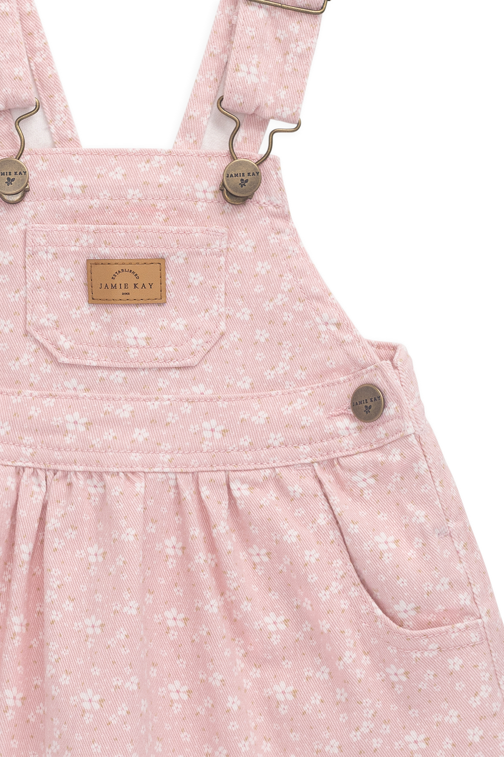 Robe Salopette Vintage Rose Poudré Brodé en Coton-Élasthanne avec Bretelles Ajustables & Poche Bavette à l'Avant pour Filles Printemps-Été (6M–8A)