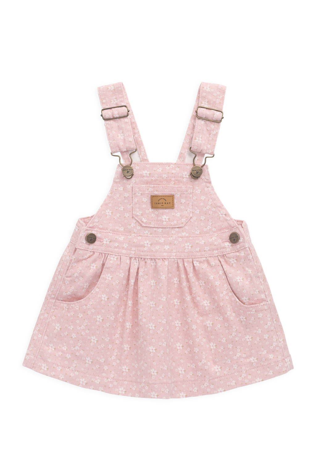 Robe Salopette Vintage Rose Poudré Brodé en Coton-Élasthanne avec Bretelles Ajustables & Poche Bavette à l'Avant pour Filles Printemps-Été (6M–8A)