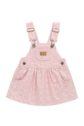 Robe Salopette Vintage Rose Poudré Brodé en Coton-Élasthanne avec Bretelles Ajustables & Poche Bavette à l'Avant pour Filles Printemps-Été (6M–8A)
