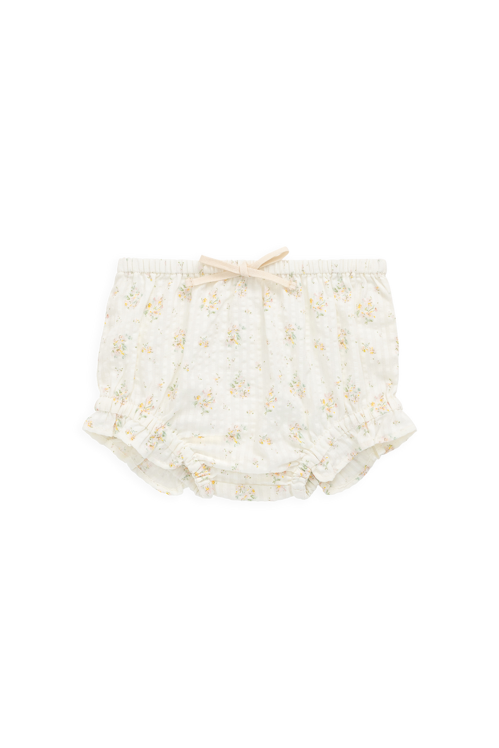 Culotte en coton biologique avec détails à volants et taille élastique motif parchemin botanique pour le quotidien de bébé (0-3 ans)