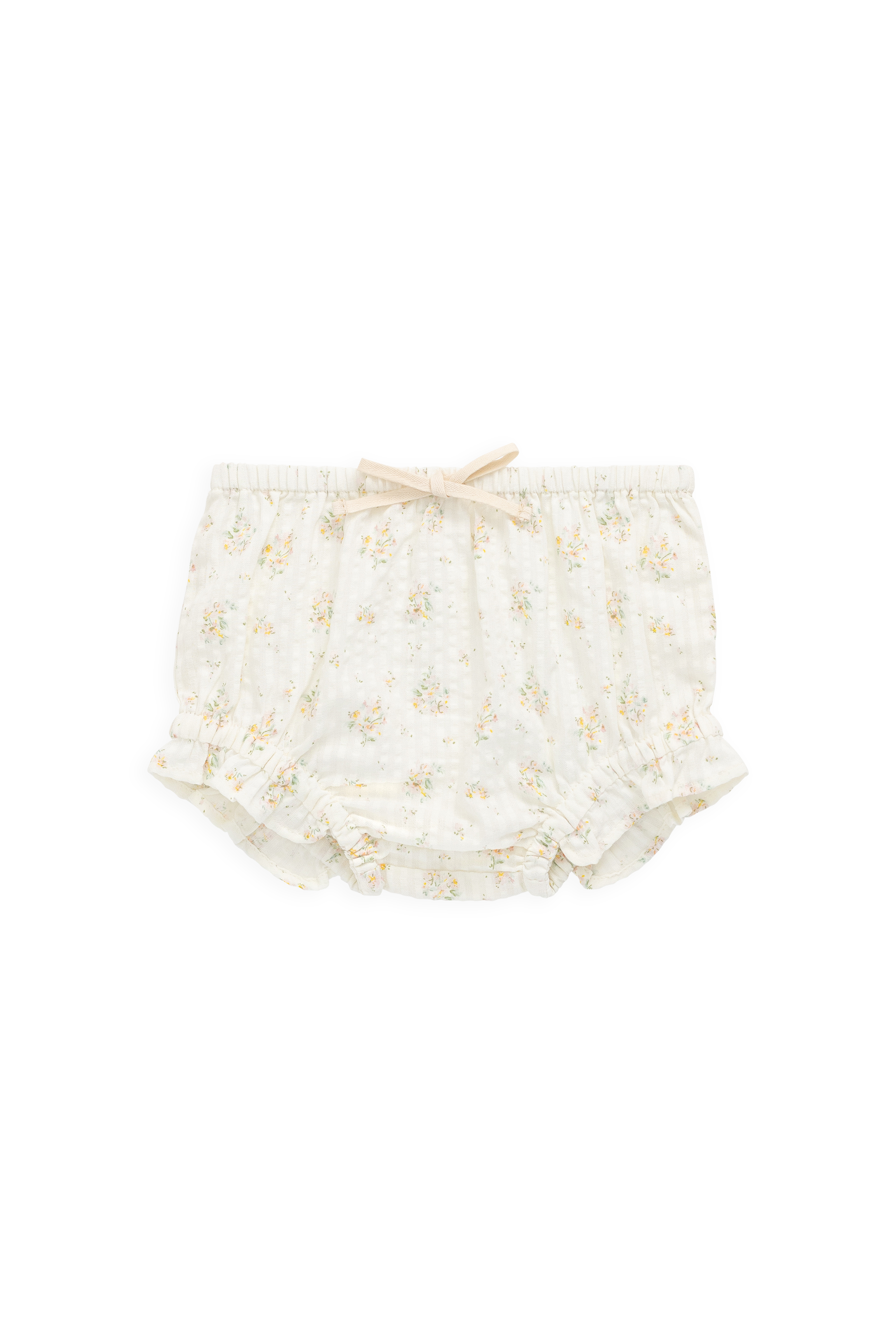 Culotte en coton biologique avec détails à volants et taille élastique motif parchemin botanique pour le quotidien de bébé (0-3 ans)