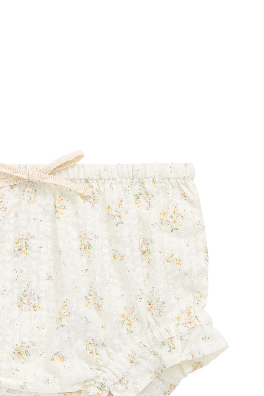 Culotte en coton biologique avec détails à volants et taille élastique motif parchemin botanique pour le quotidien de bébé (0-3 ans)
