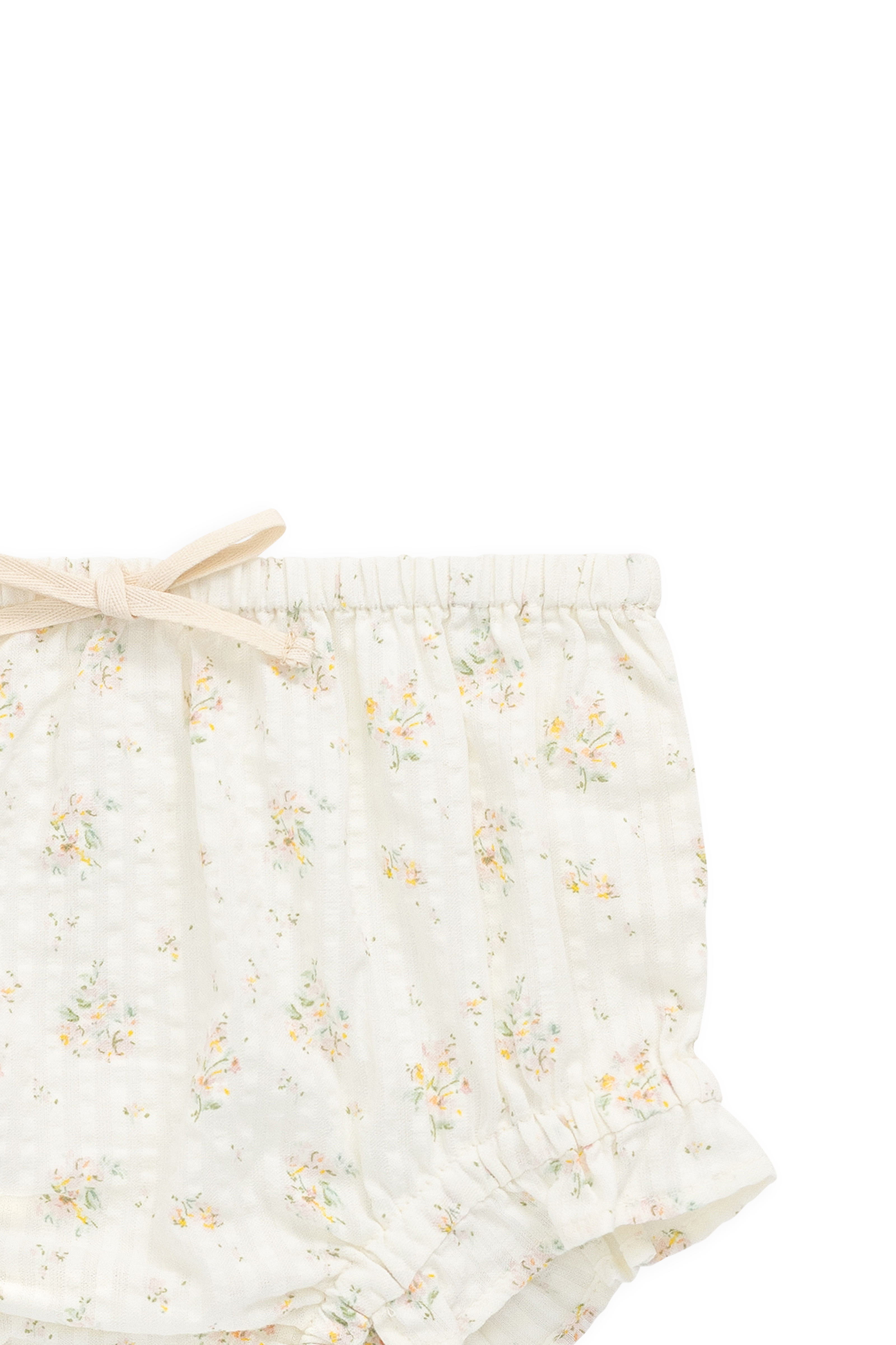 Culotte en coton biologique avec détails à volants et taille élastique motif parchemin botanique pour le quotidien de bébé (0-3 ans)