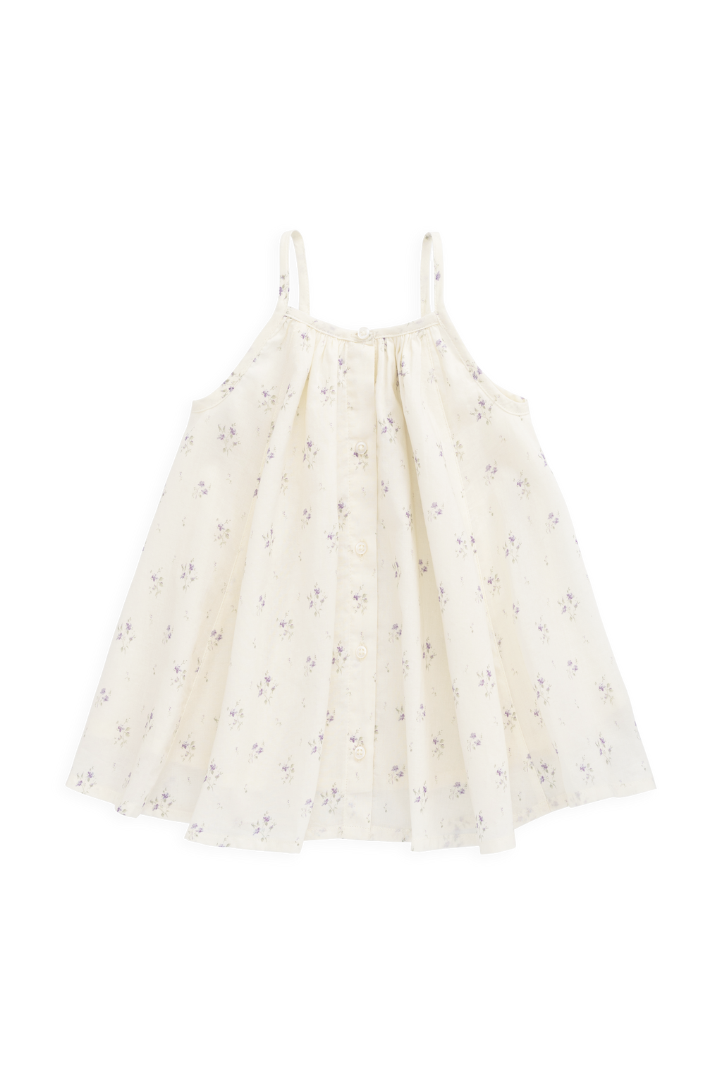 Robe à fines bretelles et jupe froncée en coton biologique imprimé floral « Crème de Jardin & Lavande » pour filles, idéale pour les sorties estivales (6M-10A)