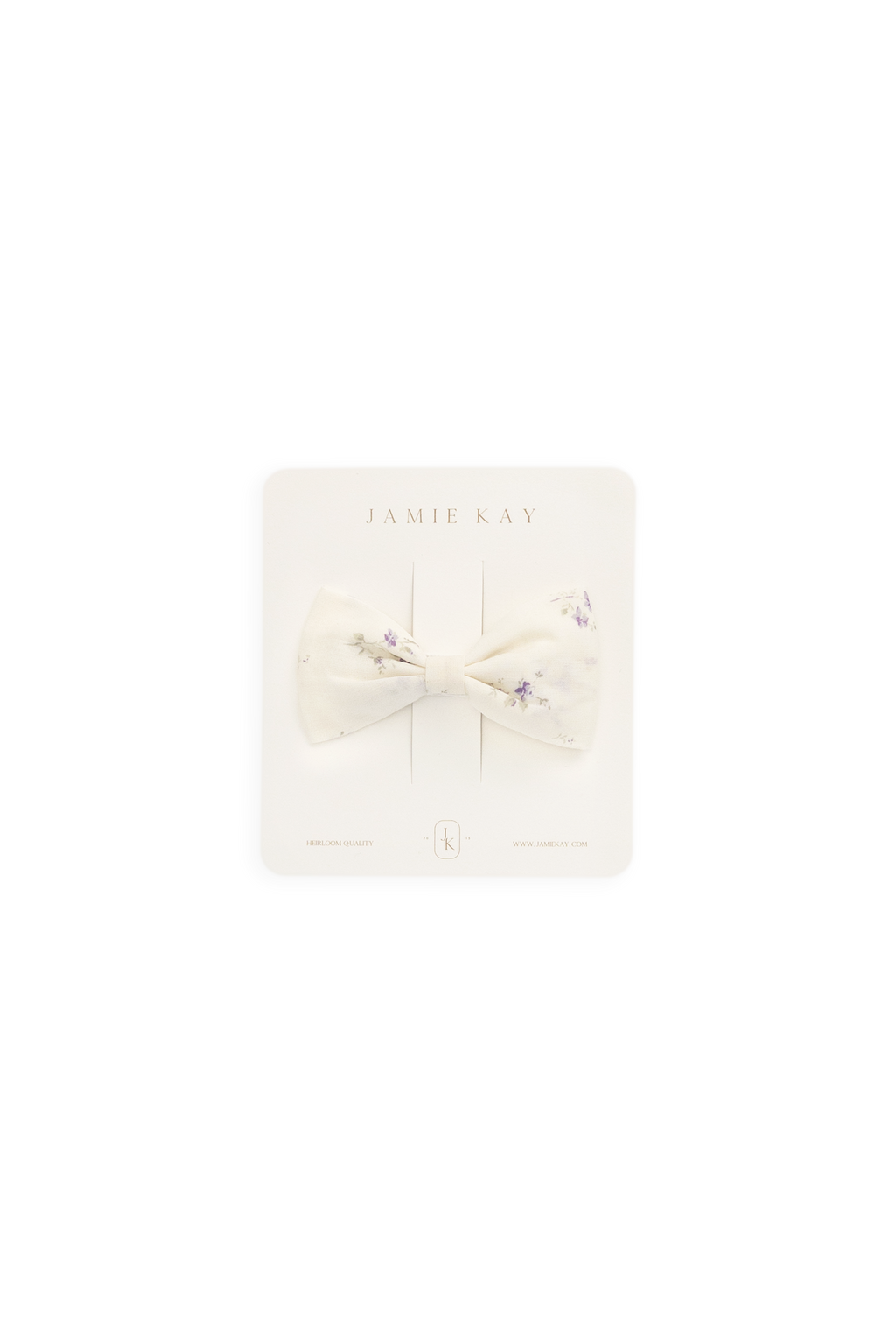 Nœud papillon en coton biologique crème, jade et lavande à imprimé floral, avec coupe raffinée d'environ 8 cm de large pour les coiffures quotidiennes des filles