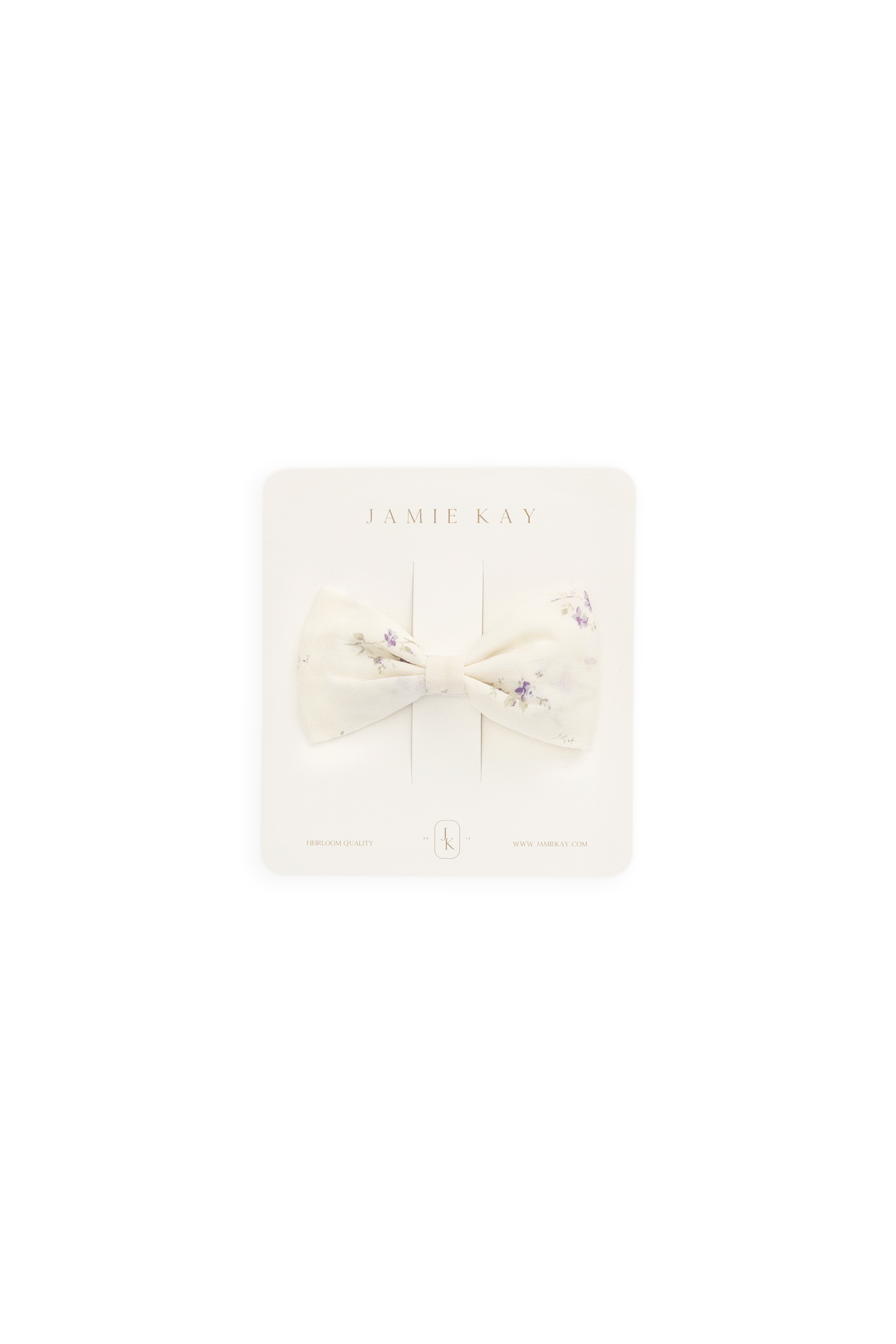 Nœud papillon en coton biologique crème, jade et lavande à imprimé floral, avec coupe raffinée d'environ 8 cm de large pour les coiffures quotidiennes des filles