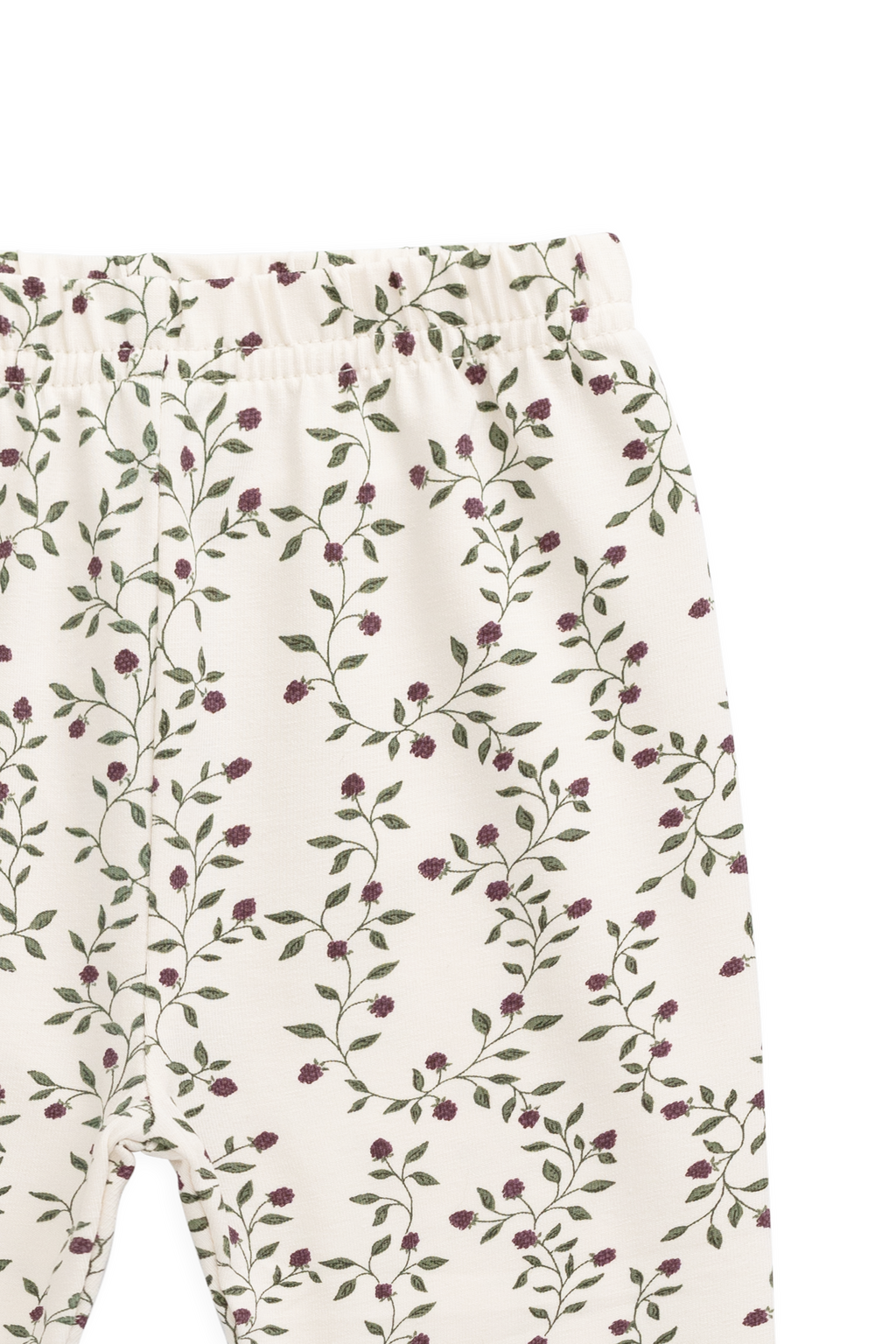 Legging Fille en Coton Bio-Élasthanne Imprimé Mûrier Floral Crème Botanique avec Taille Élastique pour Tous Les Jours (6M–8A)