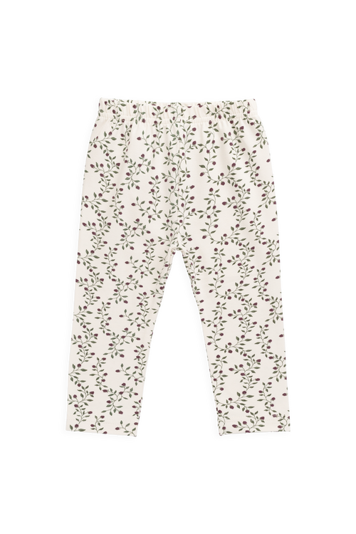 Legging Fille en Coton Bio-Élasthanne Imprimé Mûrier Floral Crème Botanique avec Taille Élastique pour Tous Les Jours (6M–8A)