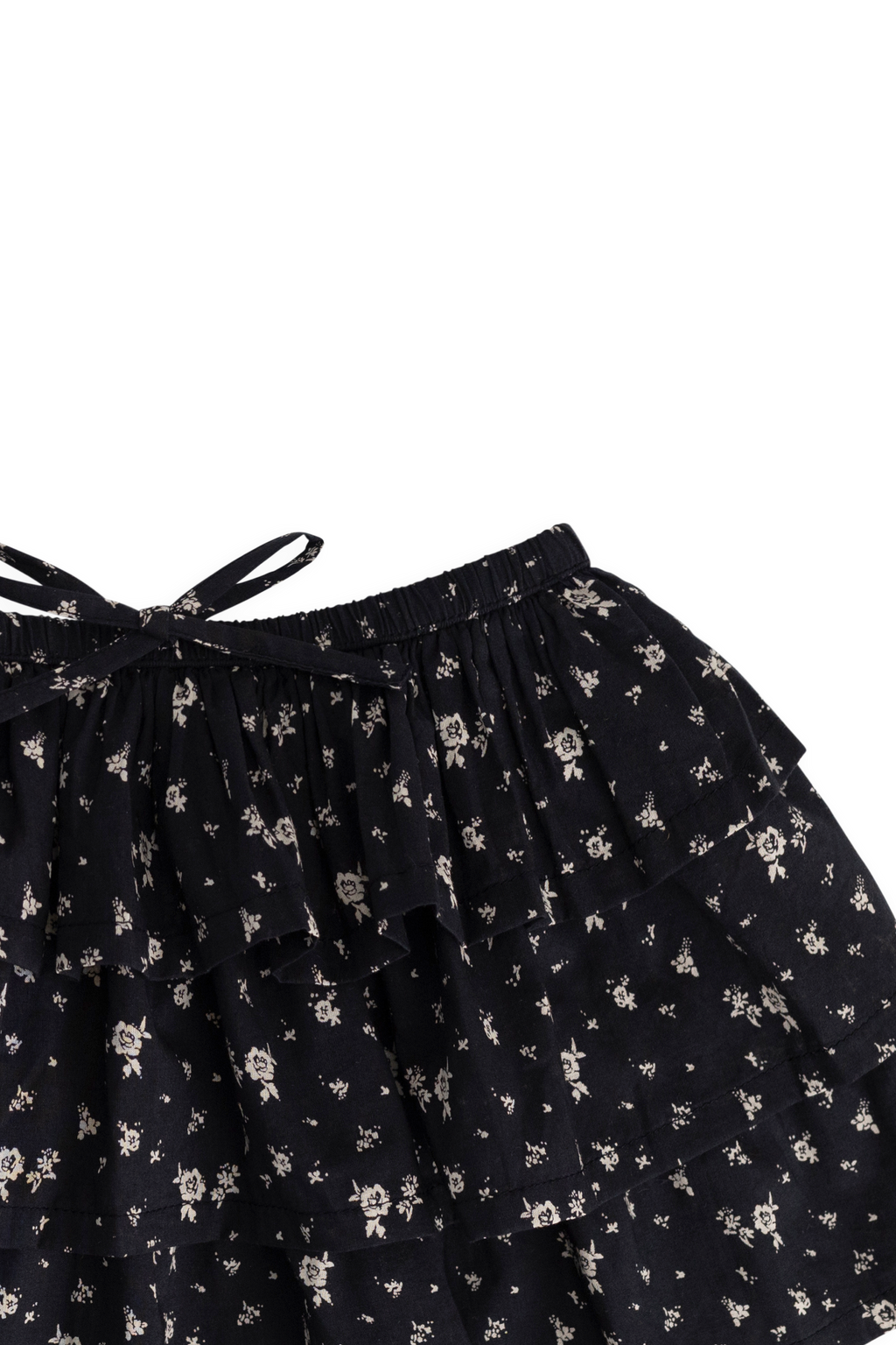 Jupe étagée en coton biologique à imprimé floral diffus Botanical Graphite avec volants et taille élastiquée à nouer pour filles Printemps-Été (1-10 ans)