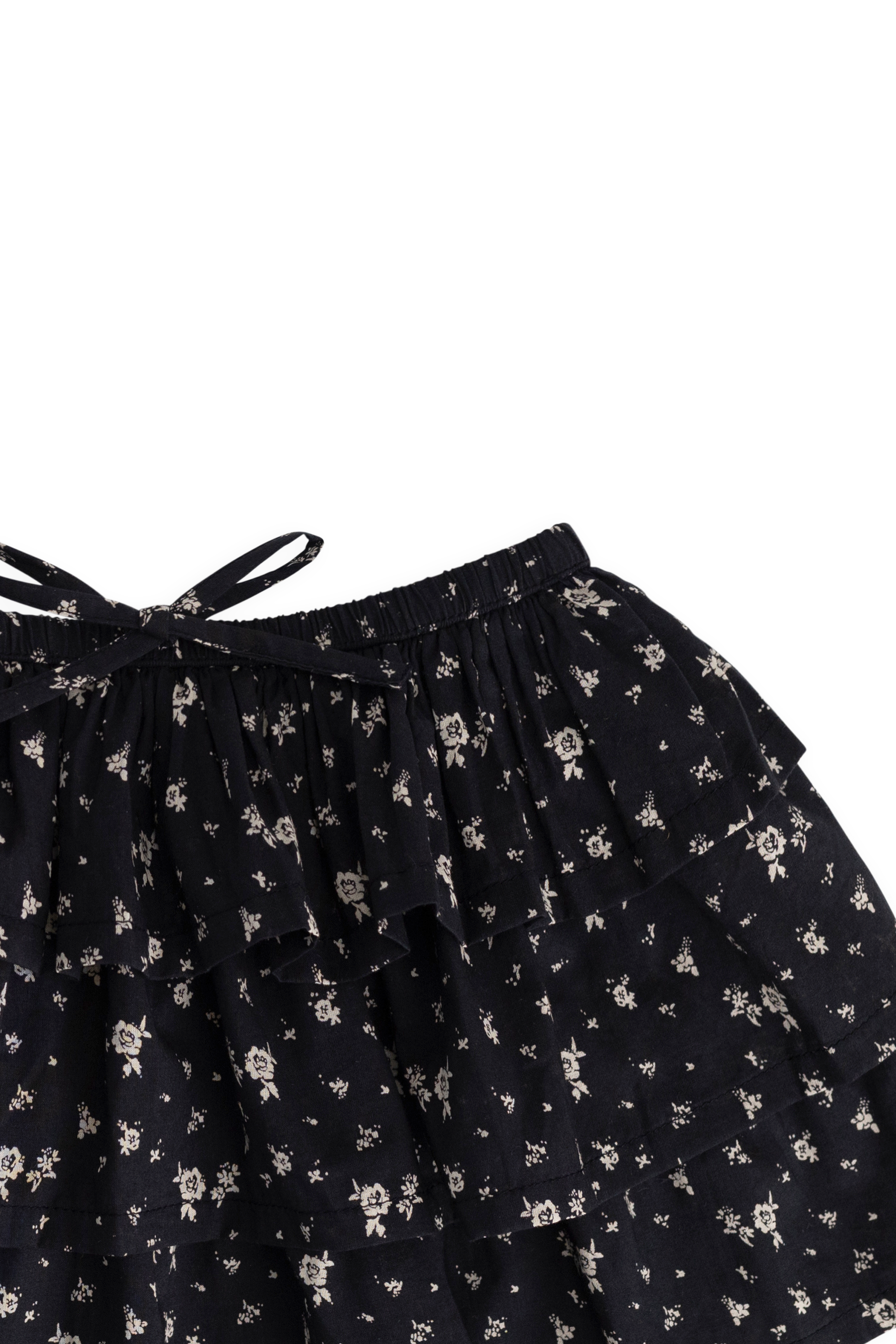 Jupe étagée en coton biologique à imprimé floral diffus Botanical Graphite avec volants et taille élastiquée à nouer pour filles Printemps-Été (1-10 ans)